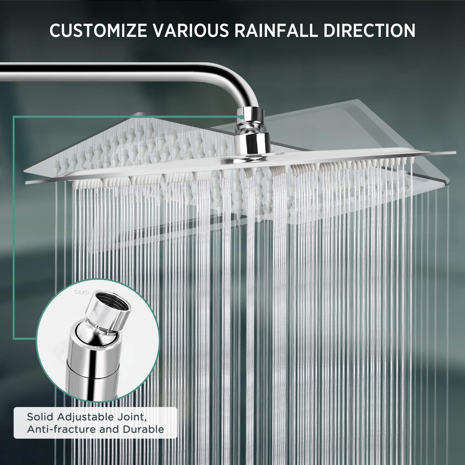 Sooreally Square Rain Shower Head 12 Inch Large Rainfall Showerhead