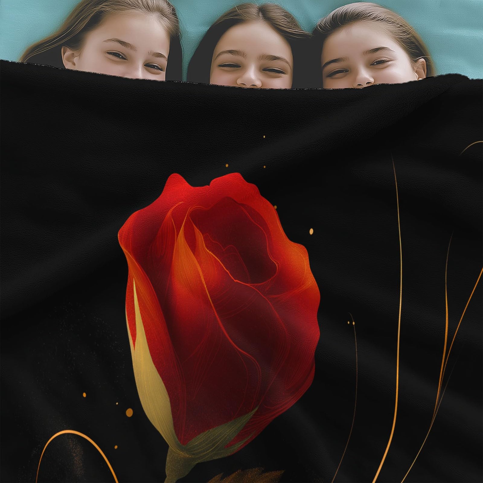 Genérico Manta con Estampado Exquisito Flores Rosa Roja, Manta Negro de Franela para Sofá Cama Extra Cálido Sobrecama 220 x 240 cm — Caliente Transpirable para Otoño e Invierno