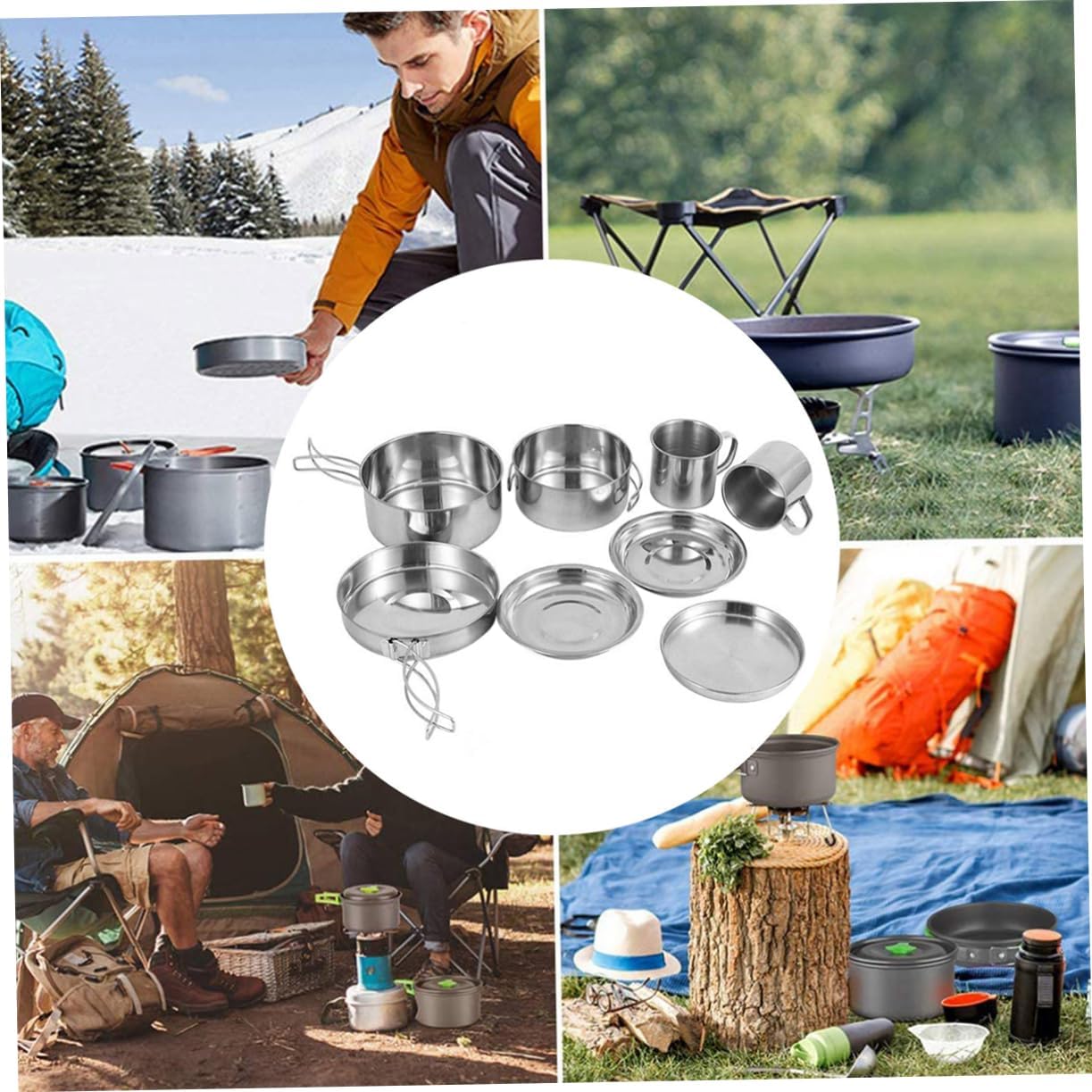Sosoport 1set Portable Camping Cookware Multi-Functional Picnic and Lightweight Camping Pots for Outdoor Cooking Hiking and BBQ Activities