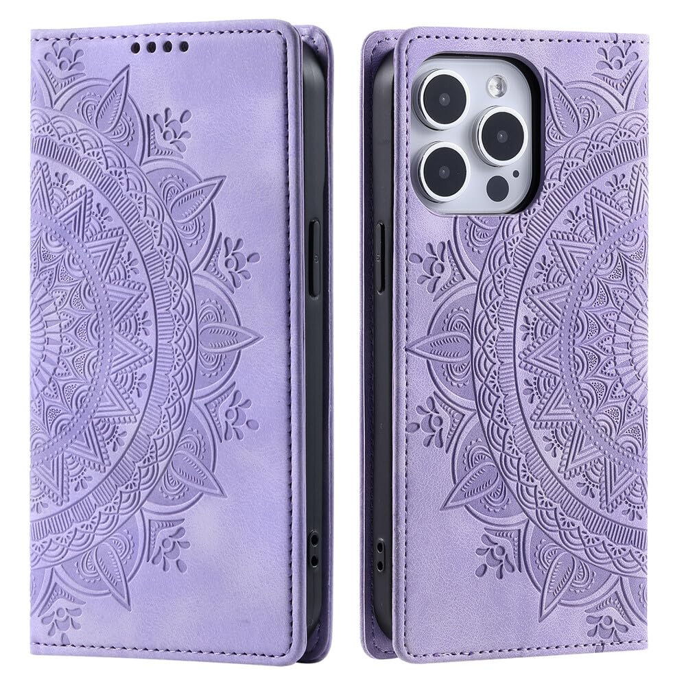 Étui portefeuille iPhone 15 Pro Max avec fermeture magnétique violette - 7