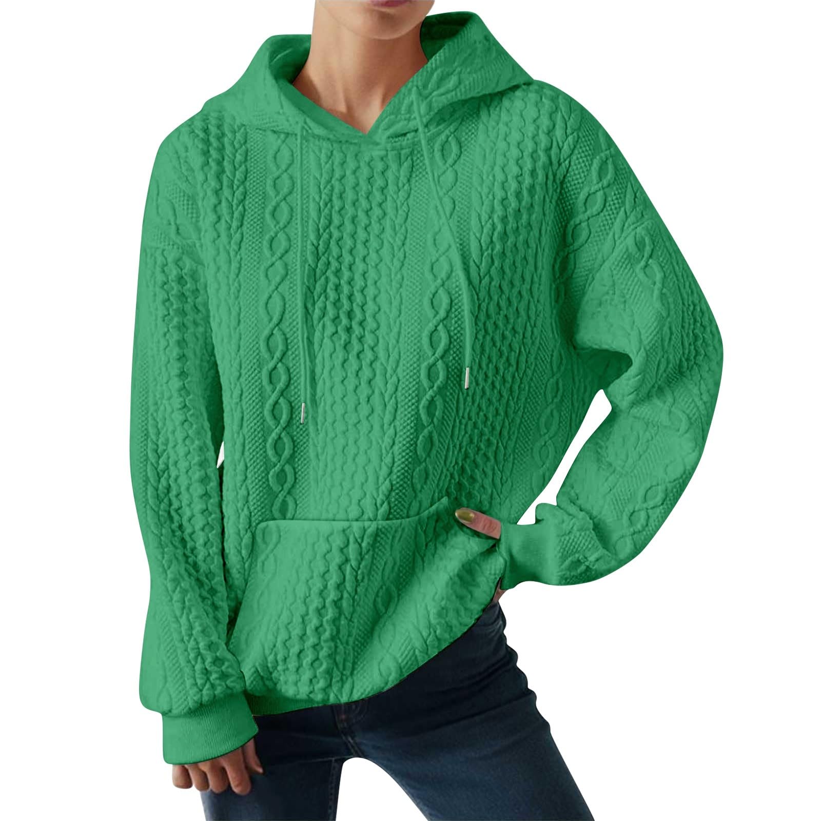 Solid Color Patchwork Temperament Top Women Pocket Hooded Thickened Jacquard New Fabric Long Sleeve Pullover Sweatshirts