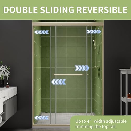 Miniatura 6 de Puerta de ducha deslizante sin marco de 44-48 pulgadas de ancho x 70 pulgadas de alto, puerta de ducha deslizante con vidrio templado SGCC