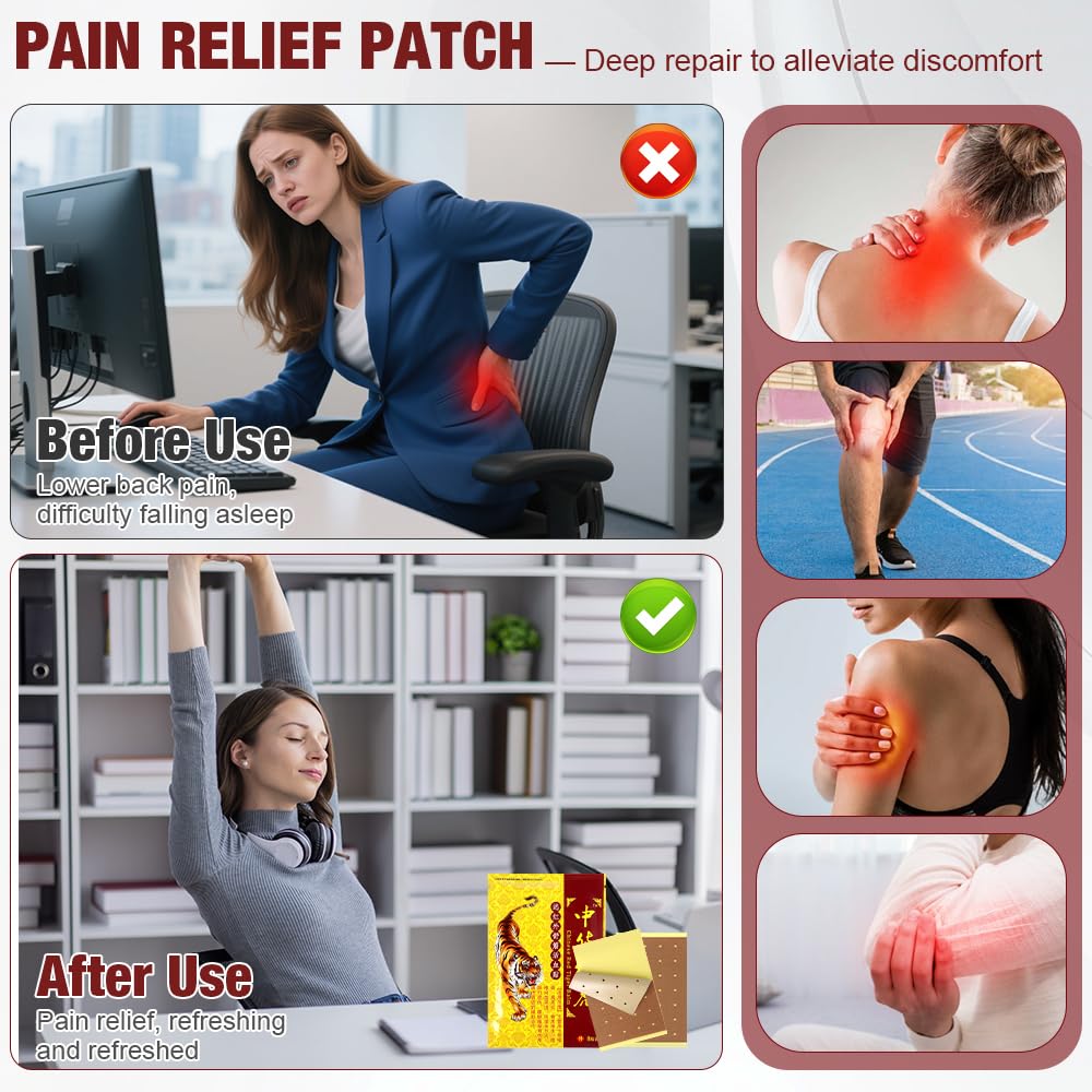 Parches de Tigre Chino, 120 PCS Parches Para El Dolor, Parches de Tigre, Parche para Aliviar el Dolor para Rodilla,Cuello,Hombros,Dolores Musculares