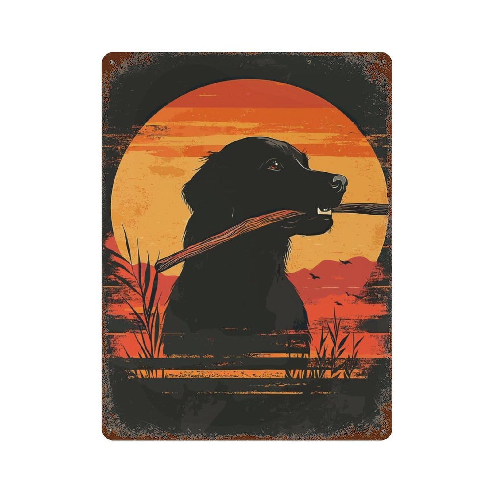 Golden Retriever at Sunset Aged Metal Wall Plaque 15.7"x11.8", Industrial Home Decor for Pub, Kitchen And Man Cave Decor