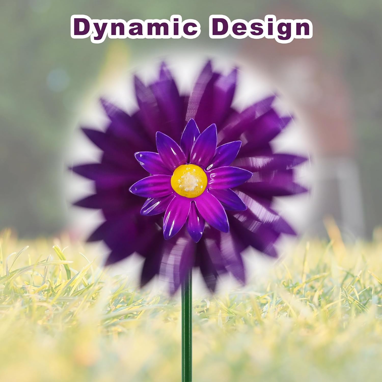 Metal Flower Wind Spinner Garden Lawn Stakes Yard Art, 27 inch Lawn Windmill Ornaments Outside Garden Decorations Outdoor for Yard, 5 Pieces Windmill Gardening Porch Outdoor Valentines Decoration Gift