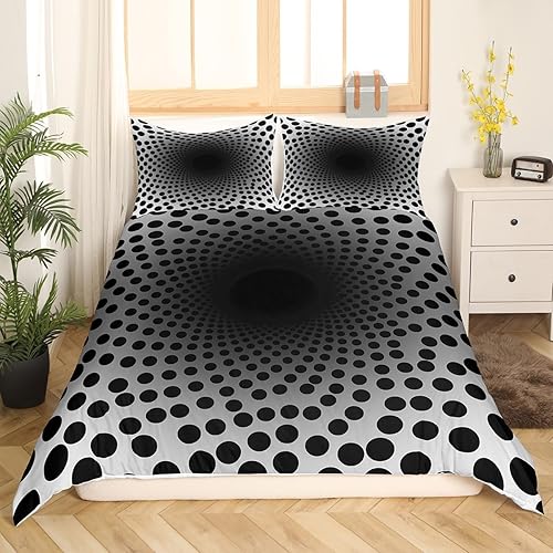 Erosebridal Juego de funda de edredón geométrica, tamaño King, color negro y blanco, con lunares para niños, adolescentes, hombres, funda de edredón