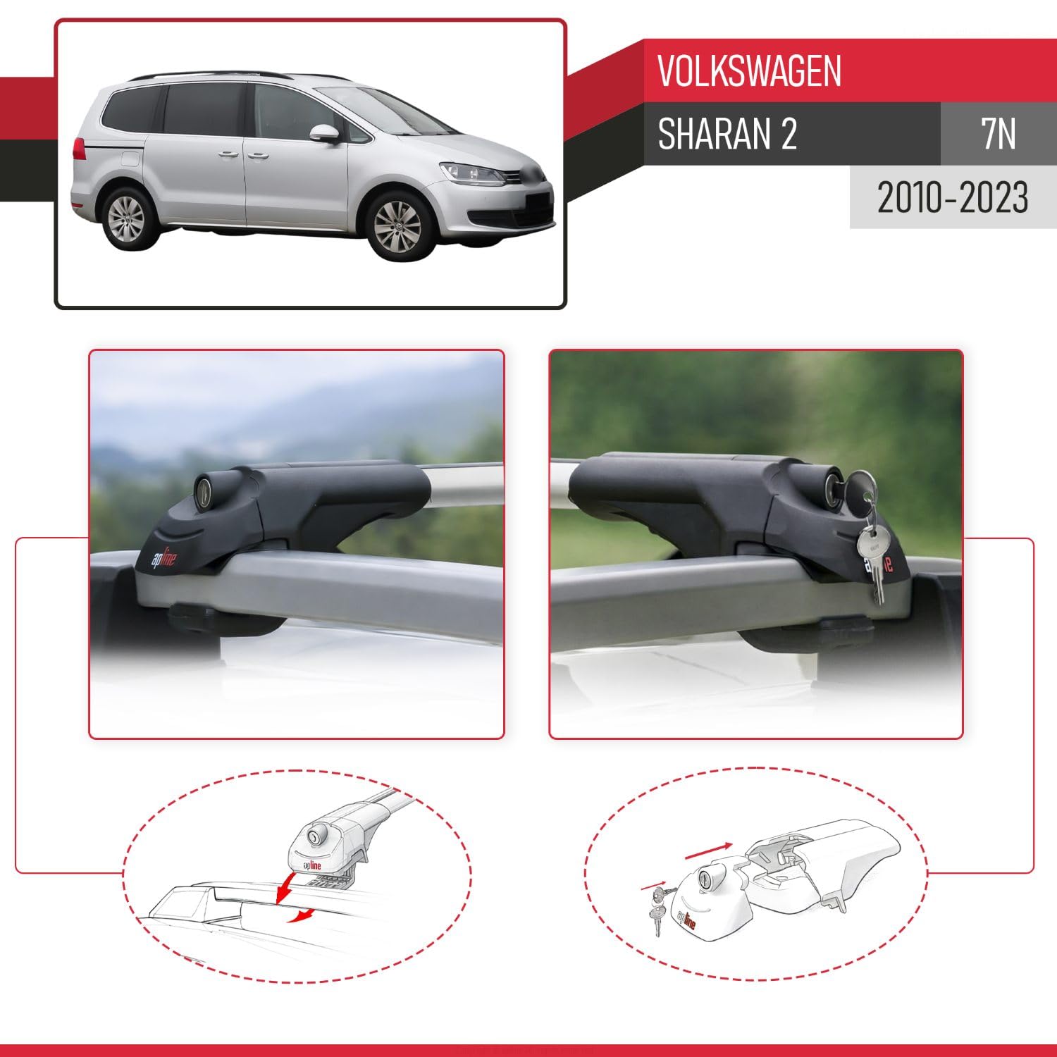 Compatible con Volkswagen Sharan 2 (7N) 2010-2023 Modelo Ace-1 Barra de Techo Auto Portaequipajes Barras Transversales Gris Aluminio 2 Barras