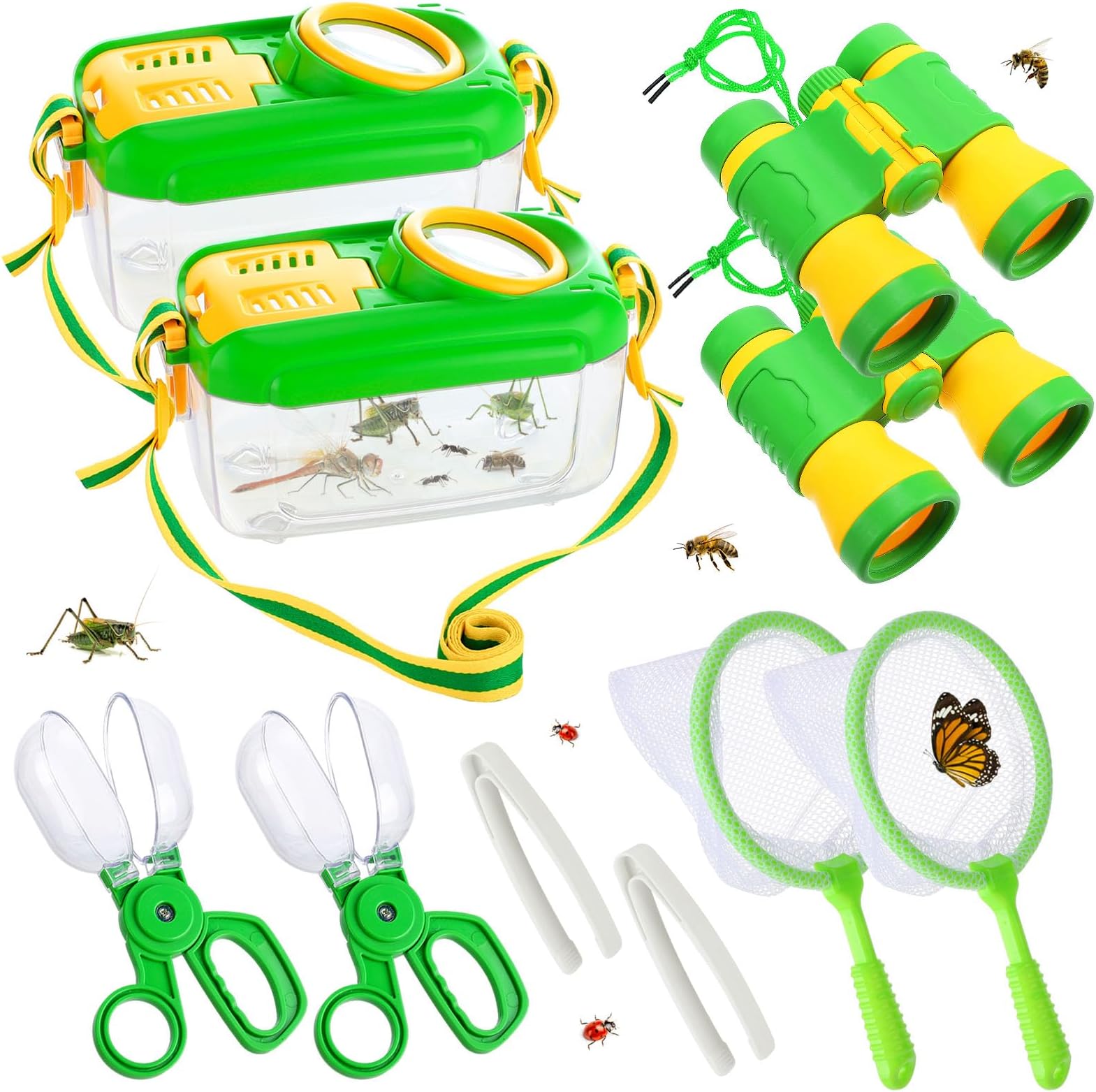 2Sets Bug Catcher for Kids - Sturdy Bugs Catching Kit Gifts with Binoculars Butterfly Net Collector Insect Catcher Tweezer, Bug Habitat Outdoor Explorer Kit for 3 4 5 6 7 8 Children