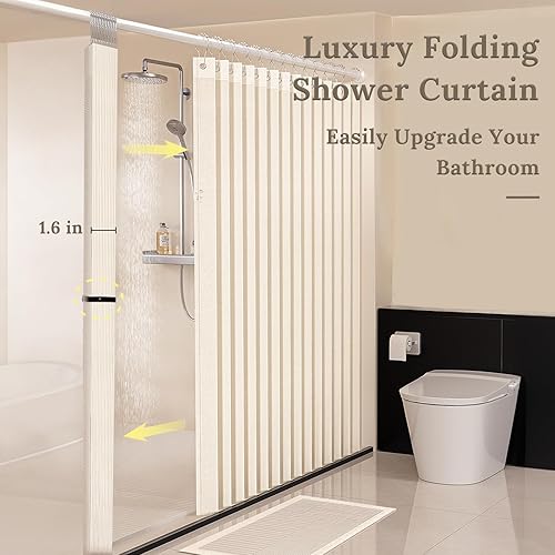 Miniatura 4 de South to East Waterproof Shower Curtain for Bathroom, Folding Fabric Shower Curtain with Magnets, No Liner Required, 72x80 Inch Heavy Duty Thick