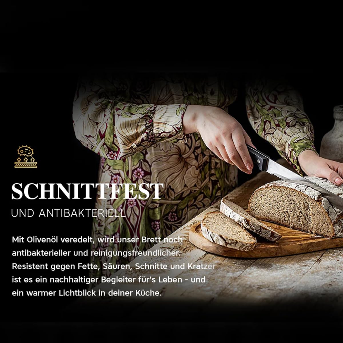SOLTAKO Schneidebrett Olivenholz mit Saftrille 40 x 30 cm "The Wood Master L" - massives Servierbrett, Tranchierbrett aus Oliven Holz