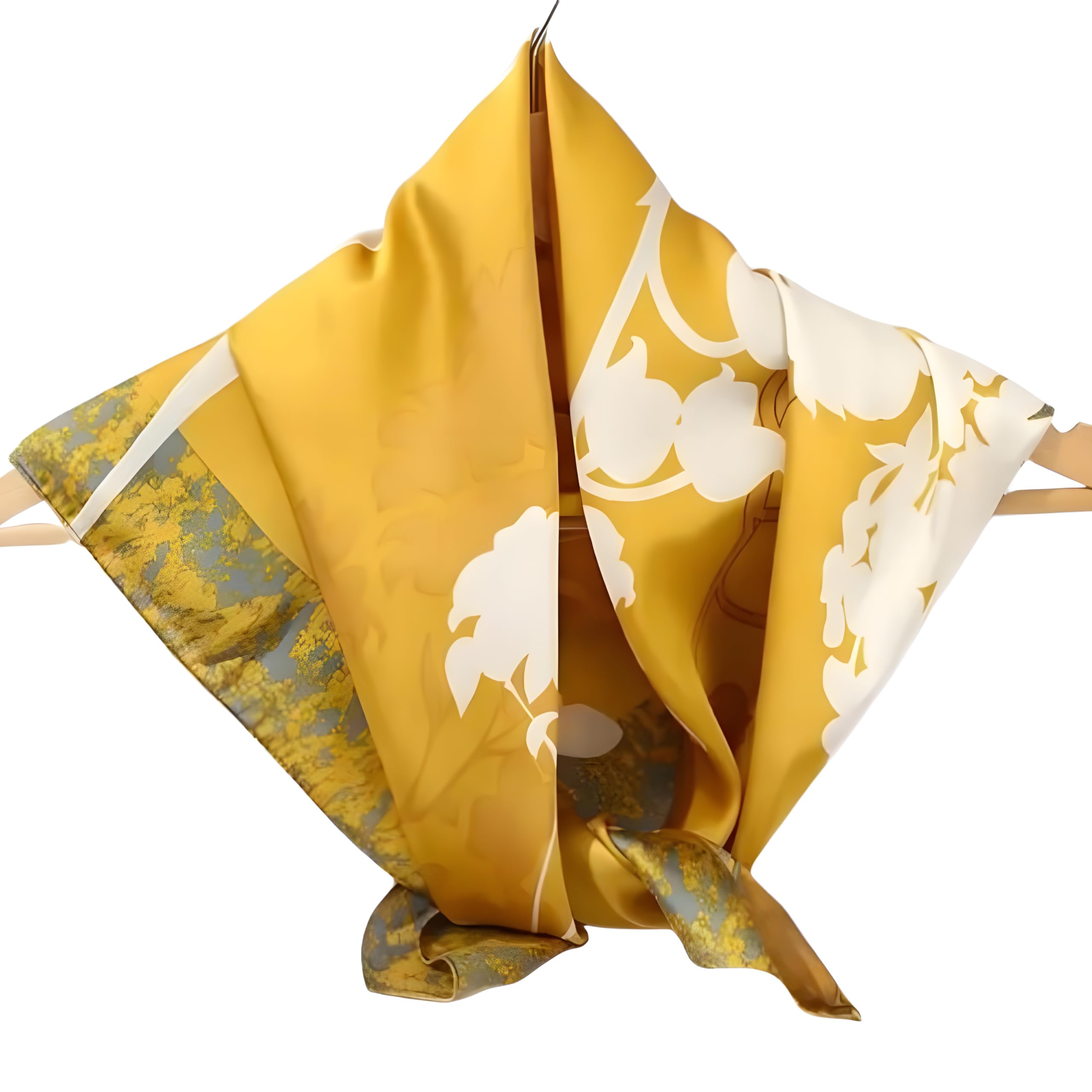 Silk Scarf, Yellow and White Floral Print, Square Neck Wrap, Lightweight Fashion Accessory-picture-21