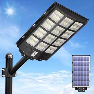 JAYNLT 6000W Solar Street Lights Outdoor, 600000LM 6500K Powerful Solar Parking Lot Lights Commercial, Duks to Dawn Solar Flood Lights Outdoor with Motion Sensor for Yards, Driveways