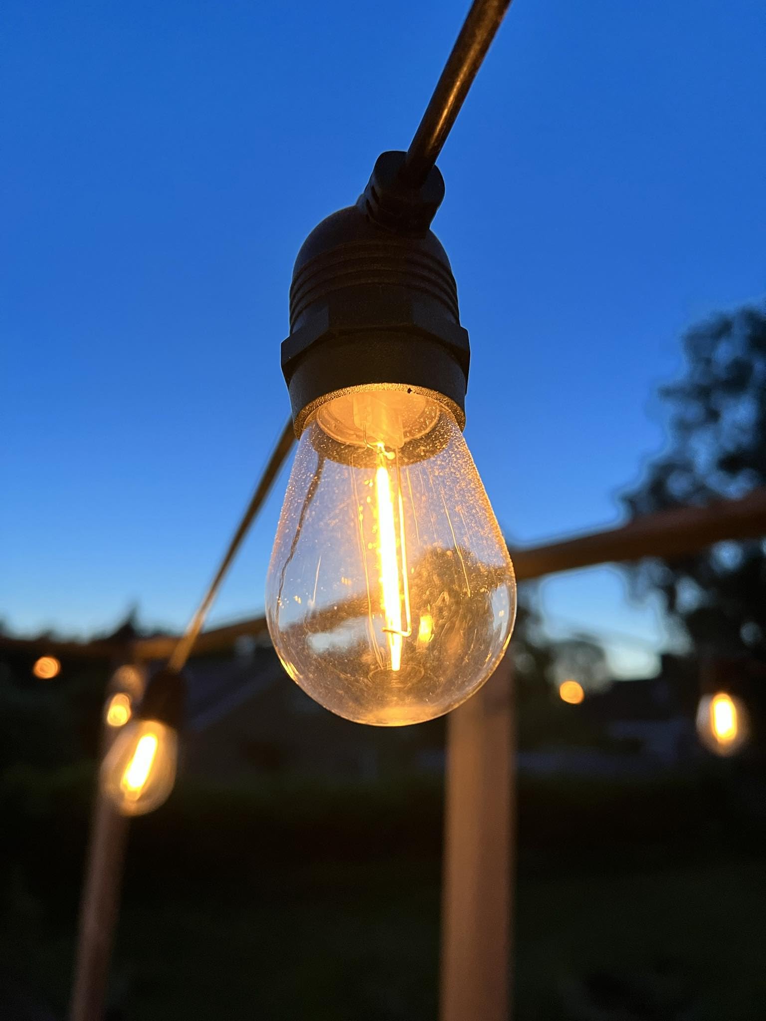 Solar-Lichterkette, 10-20m, Außenbereich, LED E27, Lichterkette, Schwarz, Wasserdicht IP65, LED-Lampen, Solarenergie, Warmweiß 2200K, Austauschbare Glühbirnen (10 Meter mit 20 Lampen)