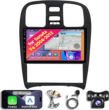 Android 14 Car Radio Stereo for 2004-2012 Hyundai Sonata Fe - 9.11" IPS Touch Screen, Upgrade Dash Kit with CarPlay & Android Auto, GPS Navigation, SWC Support, Bluetooth 5, WiFi, 4/5G,