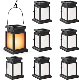 GIGALUMI Solar Lanterns Outdoor Waterproof, 8 Pack Hanging Solar Lanterns for Outside, Flame Effect Outdoor Lights for Pathway, Garden, Patio, Lawn, Porch, Gazebo, Tent, Tree, Yard(Flickering Lights)