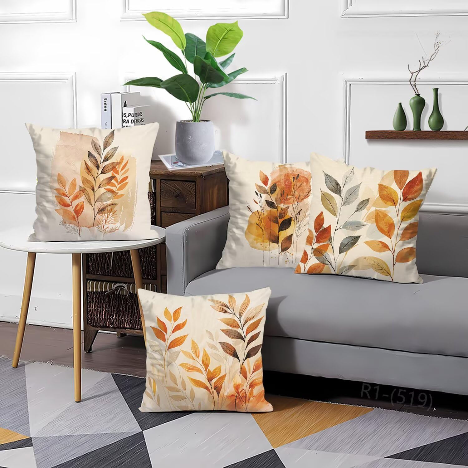 Cuscini Divano Foglia Federe Cuscino Divano 50x50 Copricuscini Federe 4 Pack Marrone Cuscini Decorativi, con Cerniera Invisibile Fodere Cuscino per Giardino Soggiorno Camera Decorazioni Casa H2-519