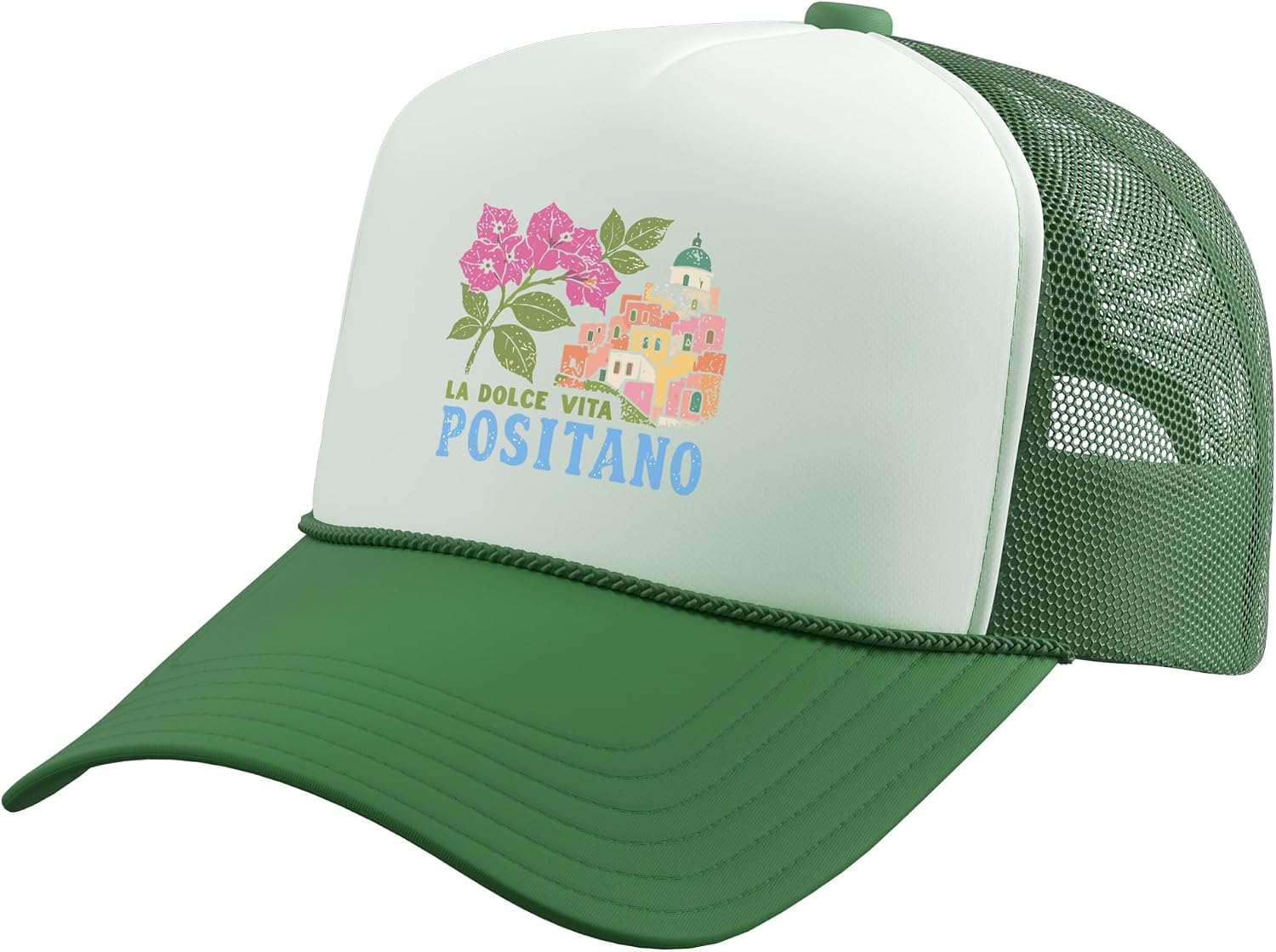 Positano Italy Retro Vintage Beach Village Vacation Trucker Hat with Adjustable Mesh Back