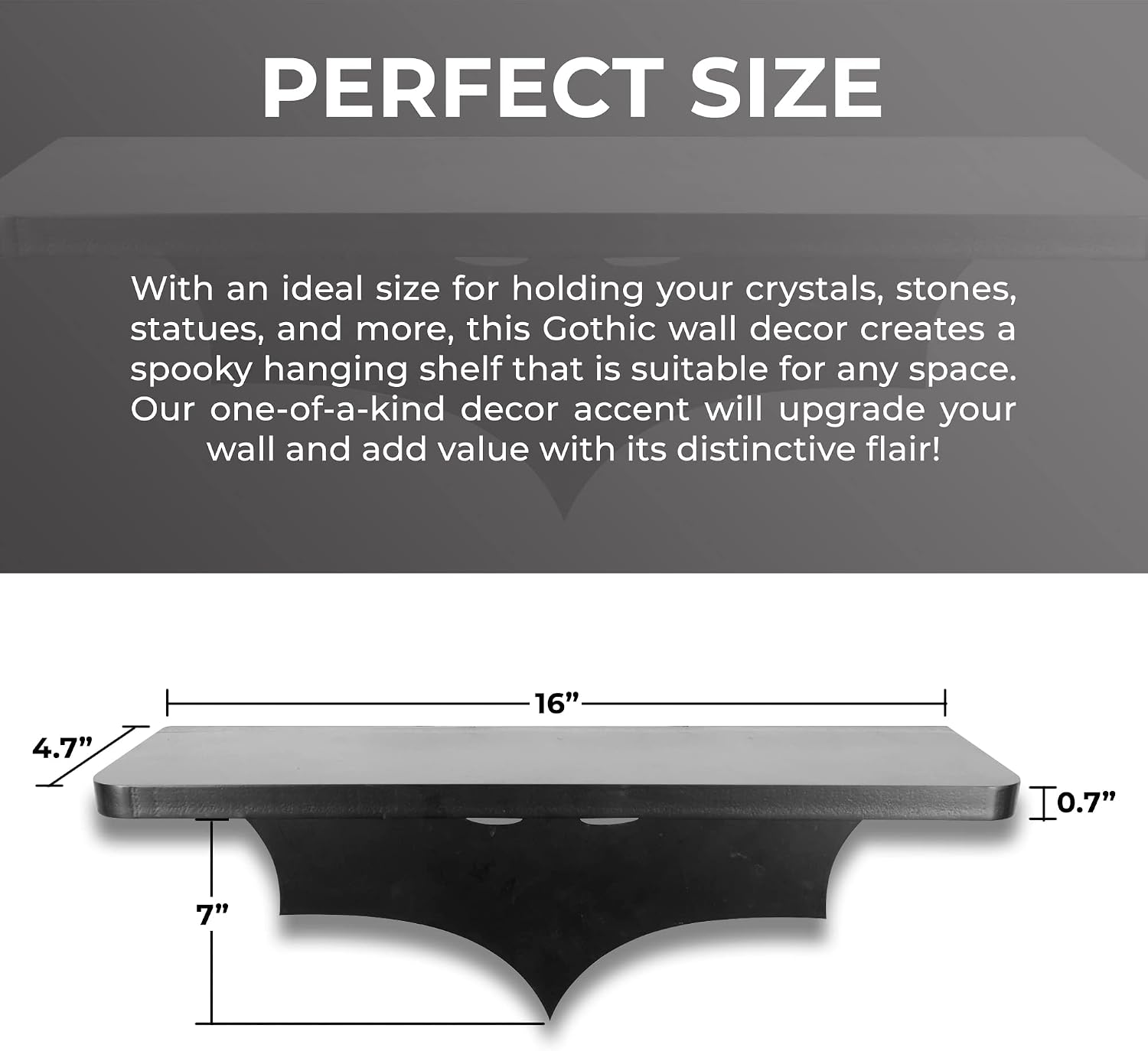 Bat Shelf Gothic Decor - Gothic Bedroom Shelf - Spooky Home Decor Gifts - Floating Shelf with Hooks - Cool Wall Shelves for Bedroom - Wall Hanging Shelves - Apartment Room Decor, Home Decor Accents
