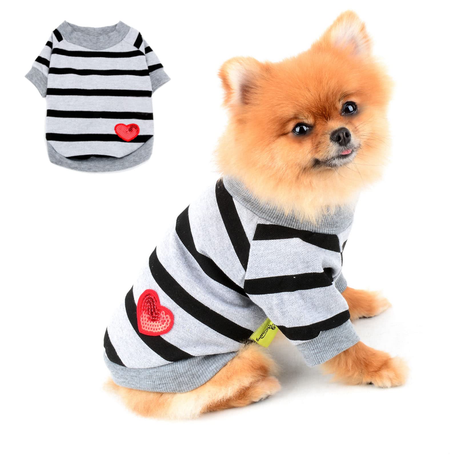 PAIDEFUL Striped Shirt for Small Dogs Large Cats Vest Blings Red Heart Breathable Tank Tops T-Shirt for Puppy Pet Chihuahua Yorkie Clothes Summer Daily Wear Walking Outdoor Gray XS