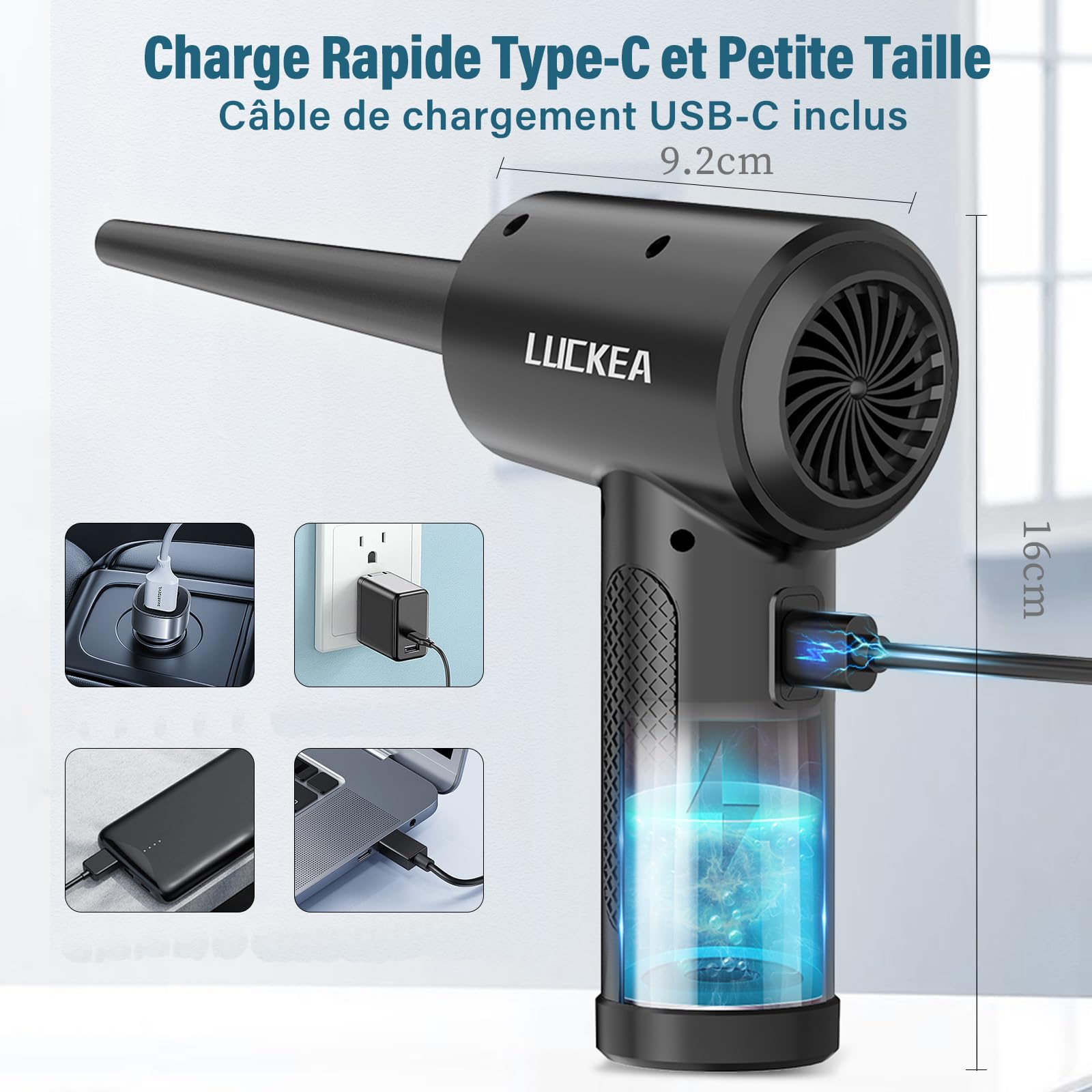 Souffleur Air Comprimé 3 Vitesses Souffleur PC - Mini Souffleur Voiture 6000 mAh Batterie avec Lumière LED, Bombe Air Sec Nettoyage PC, Air Comprimé Nettoyage Ordinateur Clavier, Air Duster