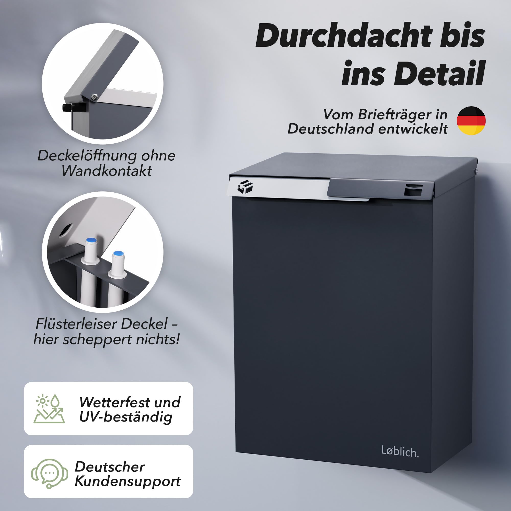 Briefkasten RAL 7016 Anthrazit | Vom Briefträger entwickelter XL-Wandbriefkasten für Päckchen & Post - wetterfest, geräuscharm, abschließbar - Outdoor Stahl-Postkasten modern