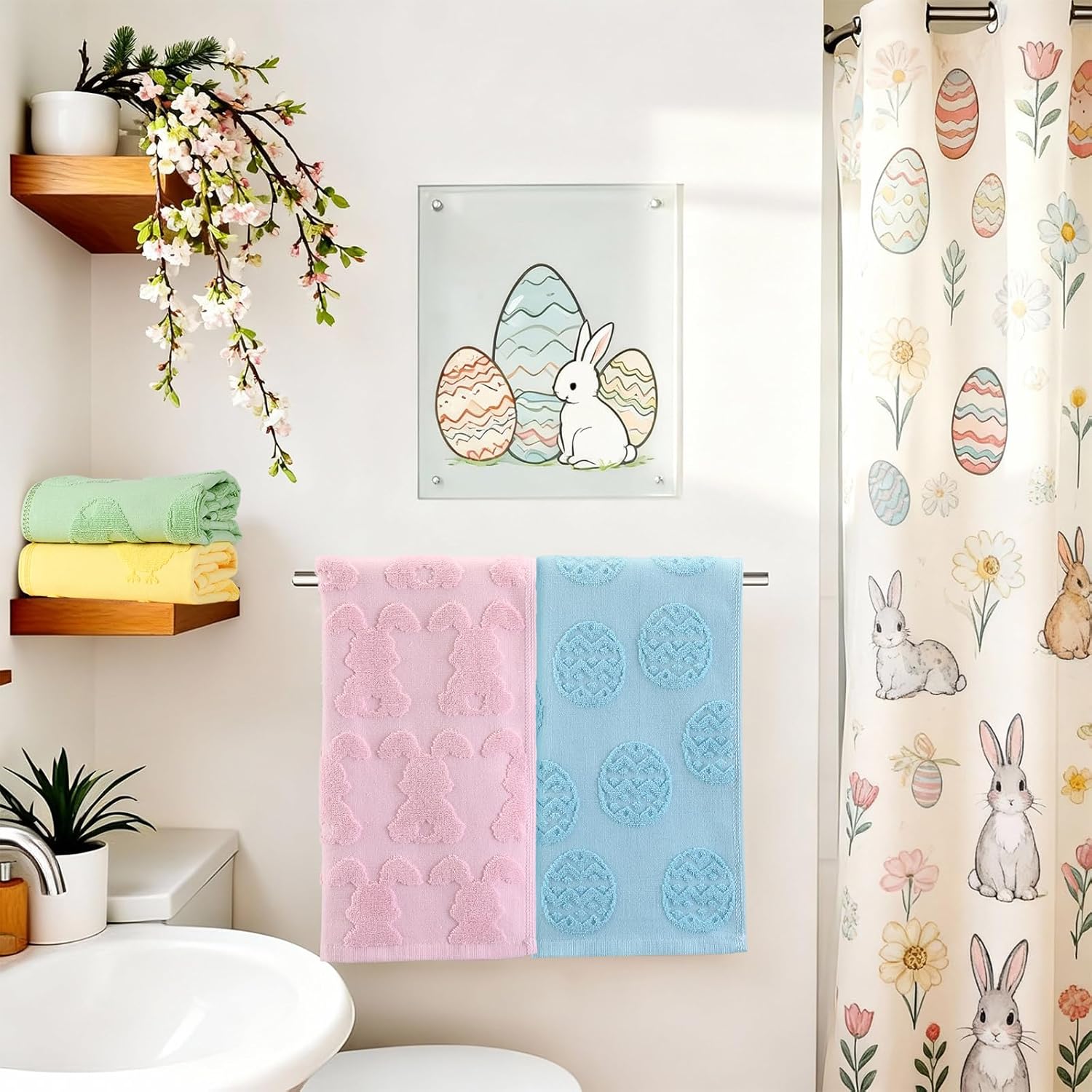 6枚パック 3Dジャカード イースターハンドタオル ウサギ 卵 ニンジン ひよこ バスルームハンドタオル 綿100% ソフト 吸収性