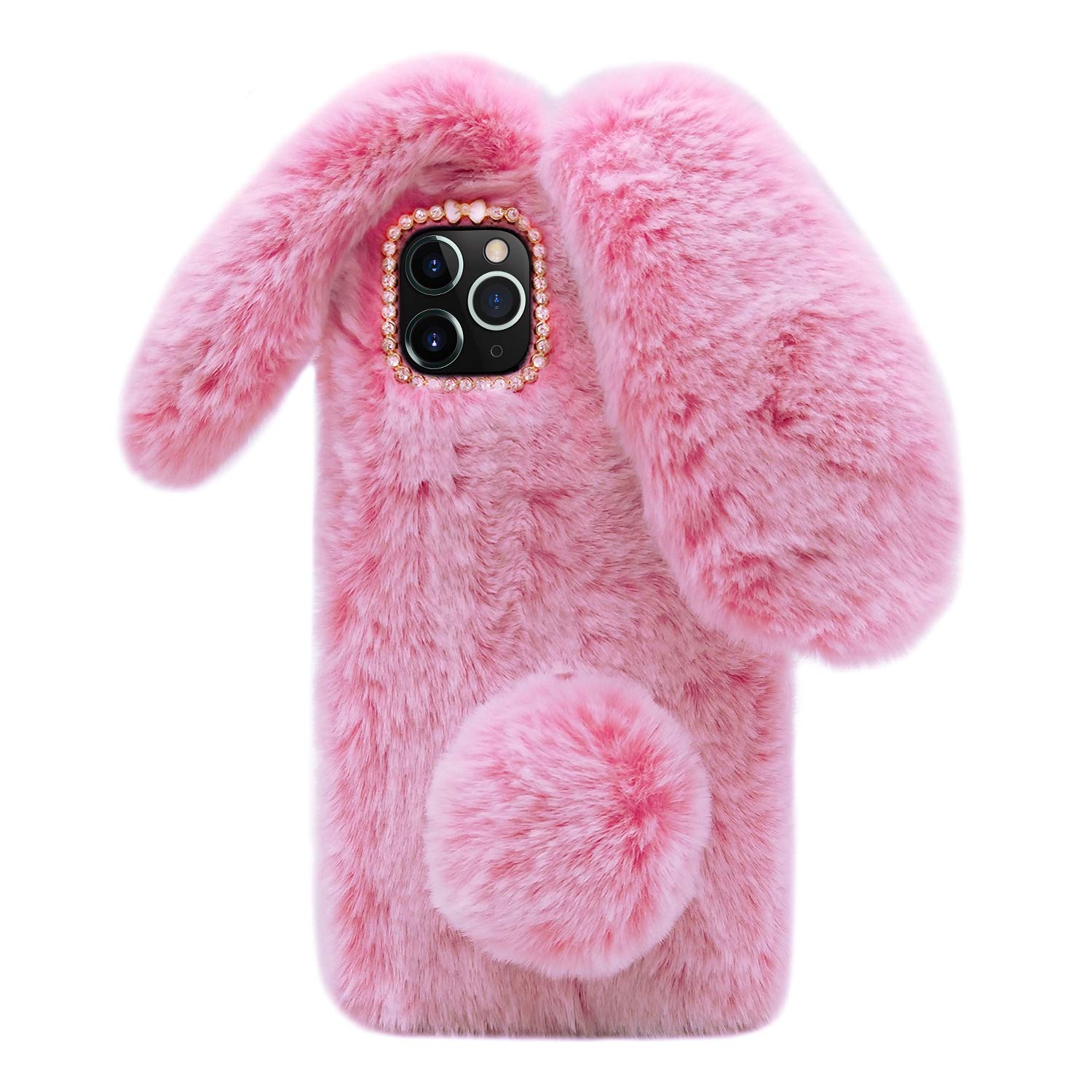 Coque en peluche iPhone 12 Pro Max rose foncé nœud en strass - 7