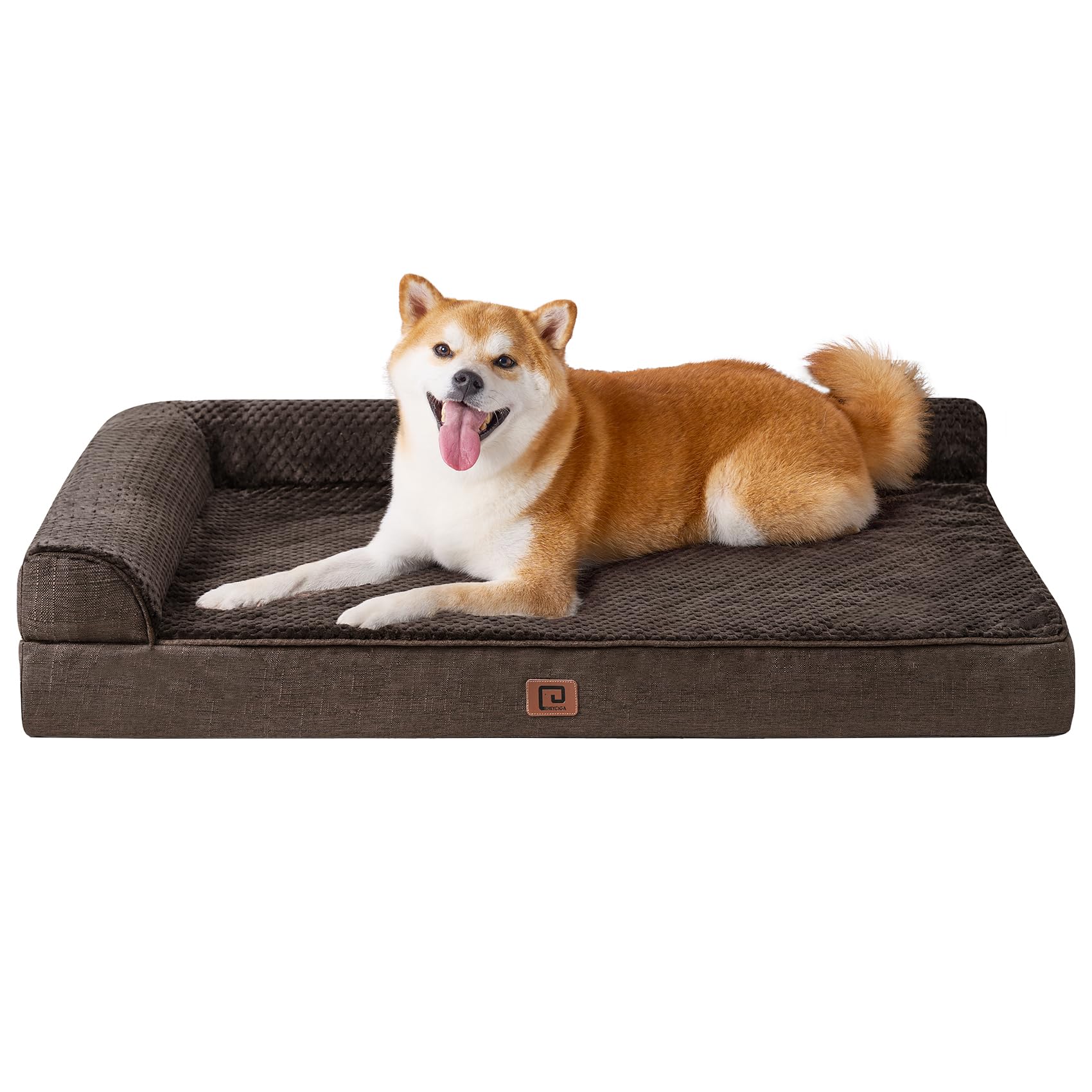 eheyciga memory foam orthopedic dog beds large sized dog, washable dog bed with waterproof lining removable cover, dog sofa bed with nonskid bottom pet couch bed, 36x27 inches, brown
