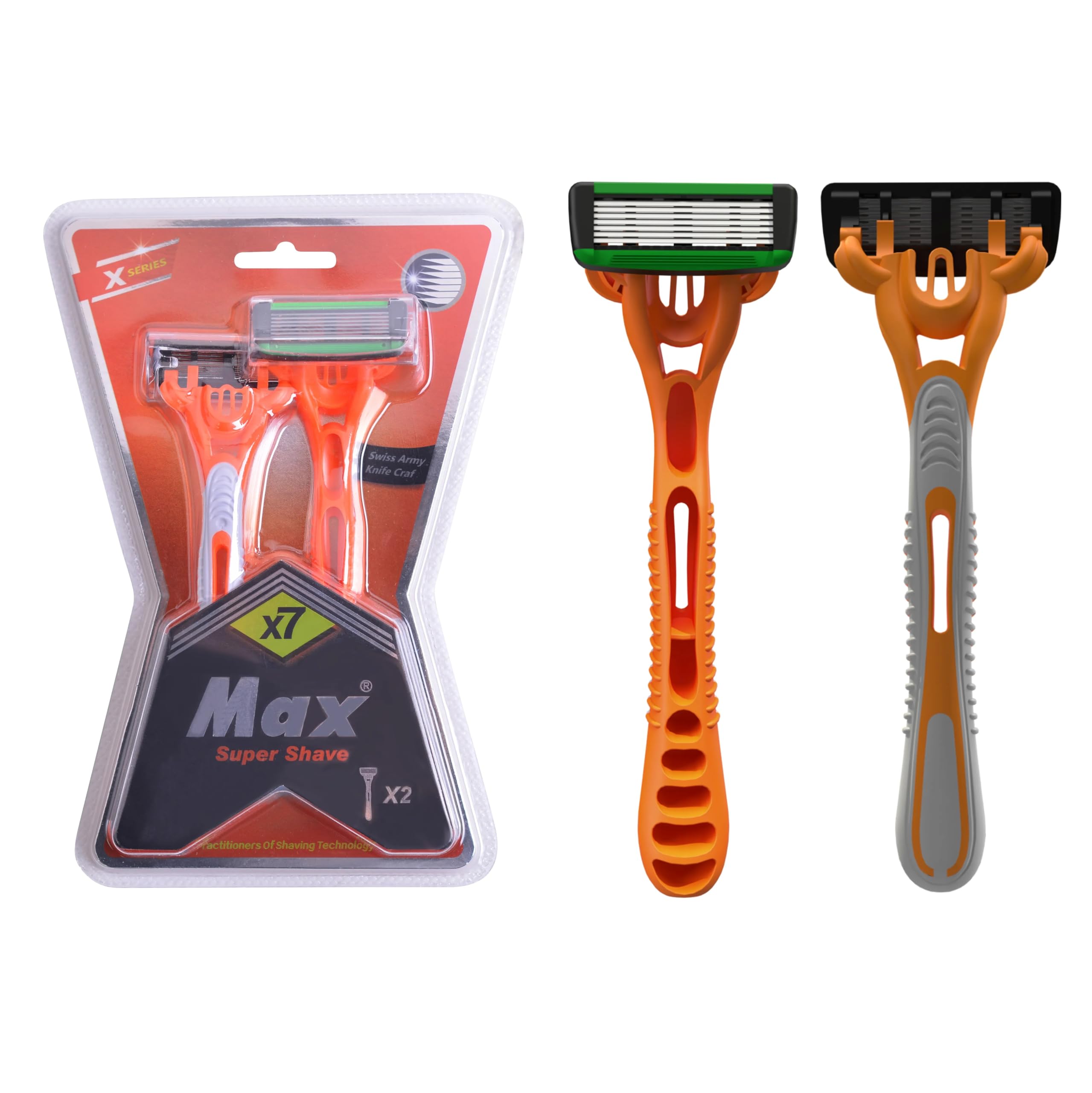 Max- X7 Series Men Razors Blades 7 Swiss Army Knife like Blades with Aloe Comfort Strip Pivoting Head