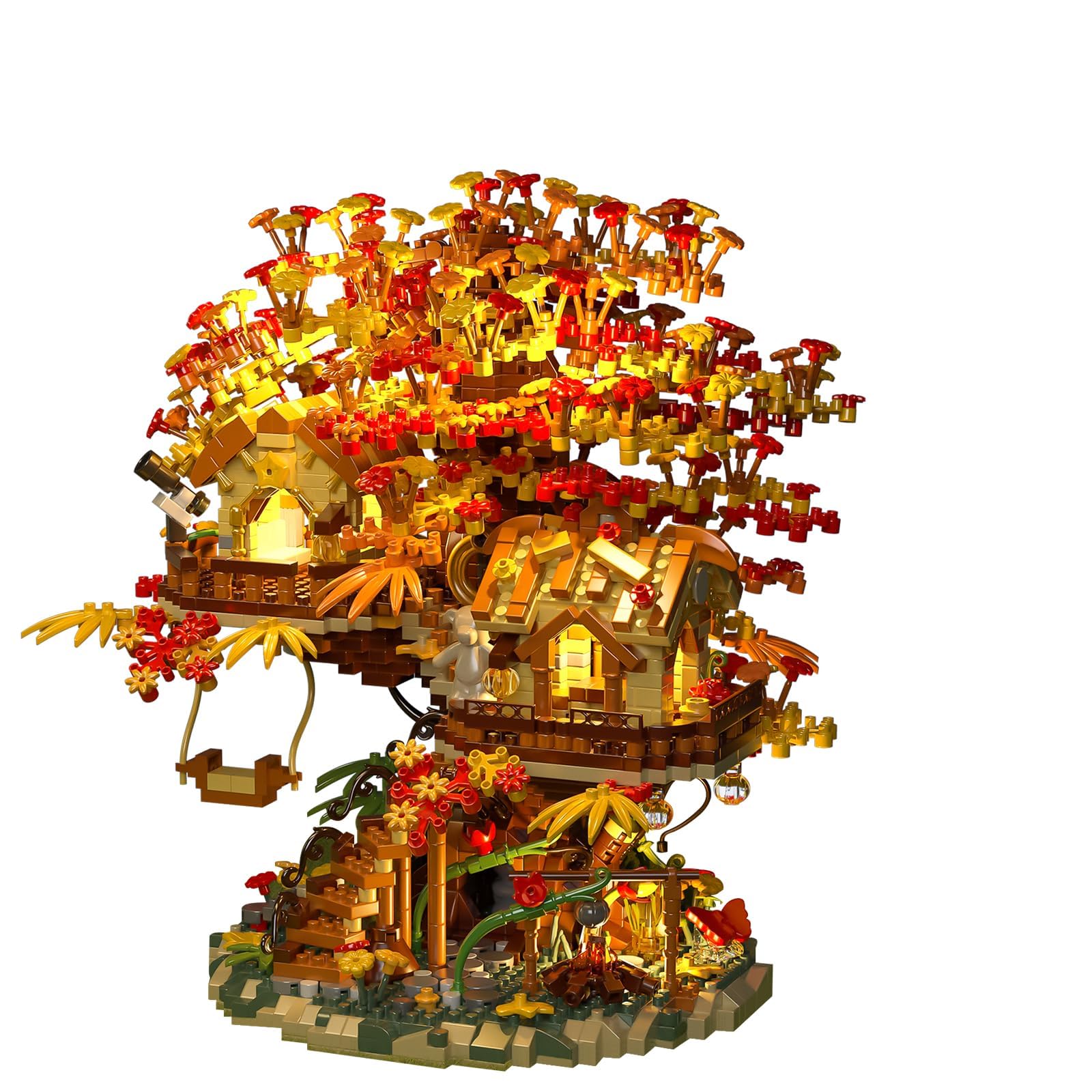 KASTWAVE Treehouse Building Blocks Set with LED Lights, Akino Forest Style Building Toy Kit, Miniature Tree House Model Decor, Ideal Birthday for Age8+ Kids Adults (2725PCS Micro Bricks)