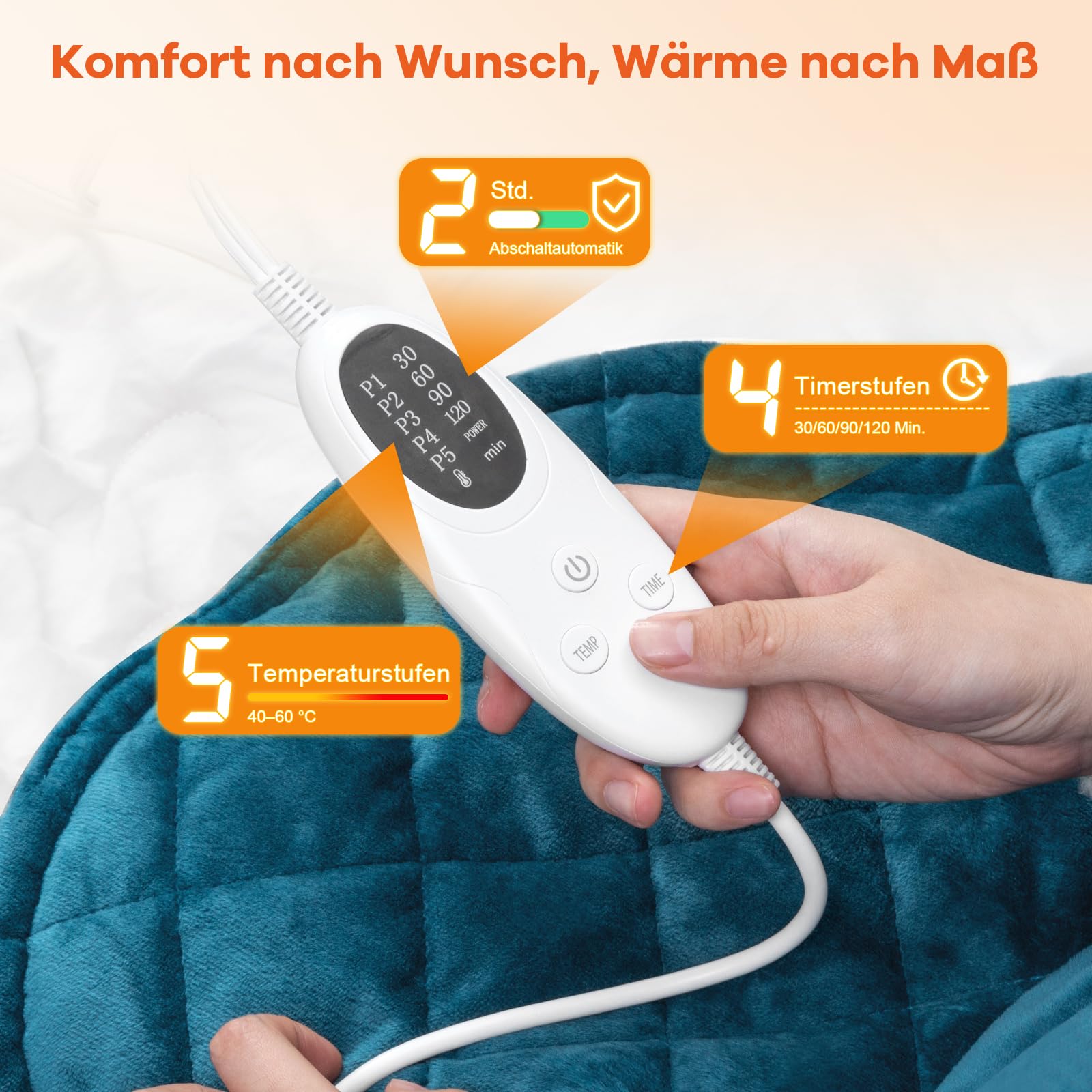 1.2kg Voll Gewichtete Heizkissen für Nacken und Schultern, elektrische Wärmekissen mit 5 Temperaturstufen & 4 Auto-Off-Zeitern, waschbarer Flanellbezug, Geschenke für Mütter, Frauen, Mama, Papa