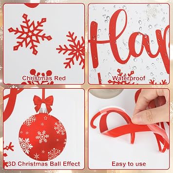 Red Merry Christmas Window Clings Decorations Xmas Ball Cling Set 6 Sheets