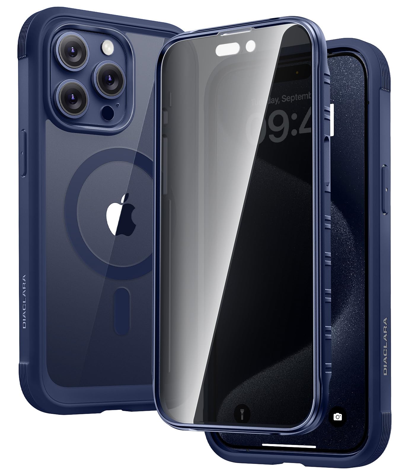 Diaclara Magnetic Designed for iPhone 15 Pro Max Case Full Body Bumper, [Compatible with MagSafe] Military Drop Proof Cover with Built-in Privacy Screen Protector,Deep Blue