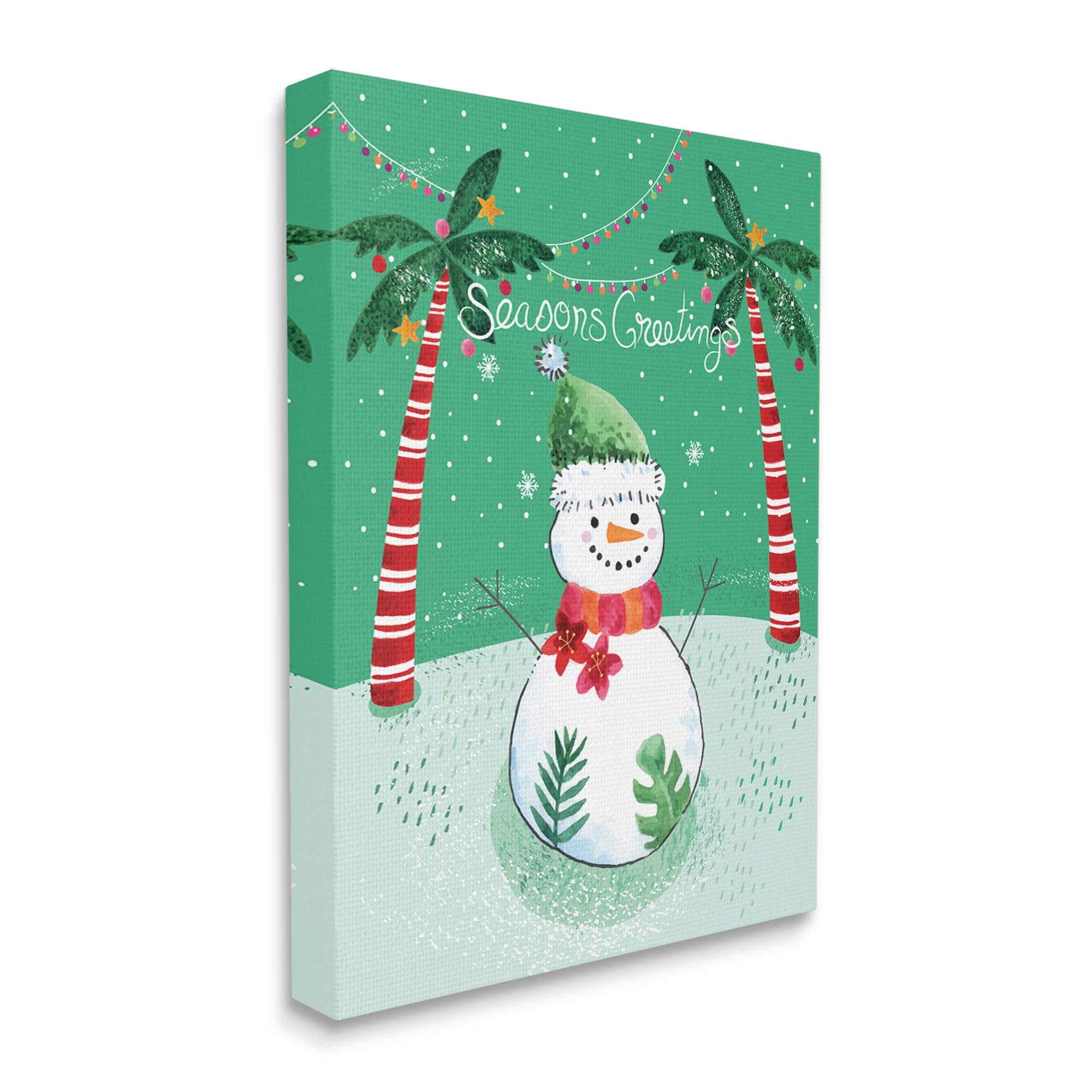 Stupell Industries Season's Greetings Tropical Striped Palm Trees Snowman, Design by Sharon Lee, 36 x 48, Gallery Wrapped Canvas