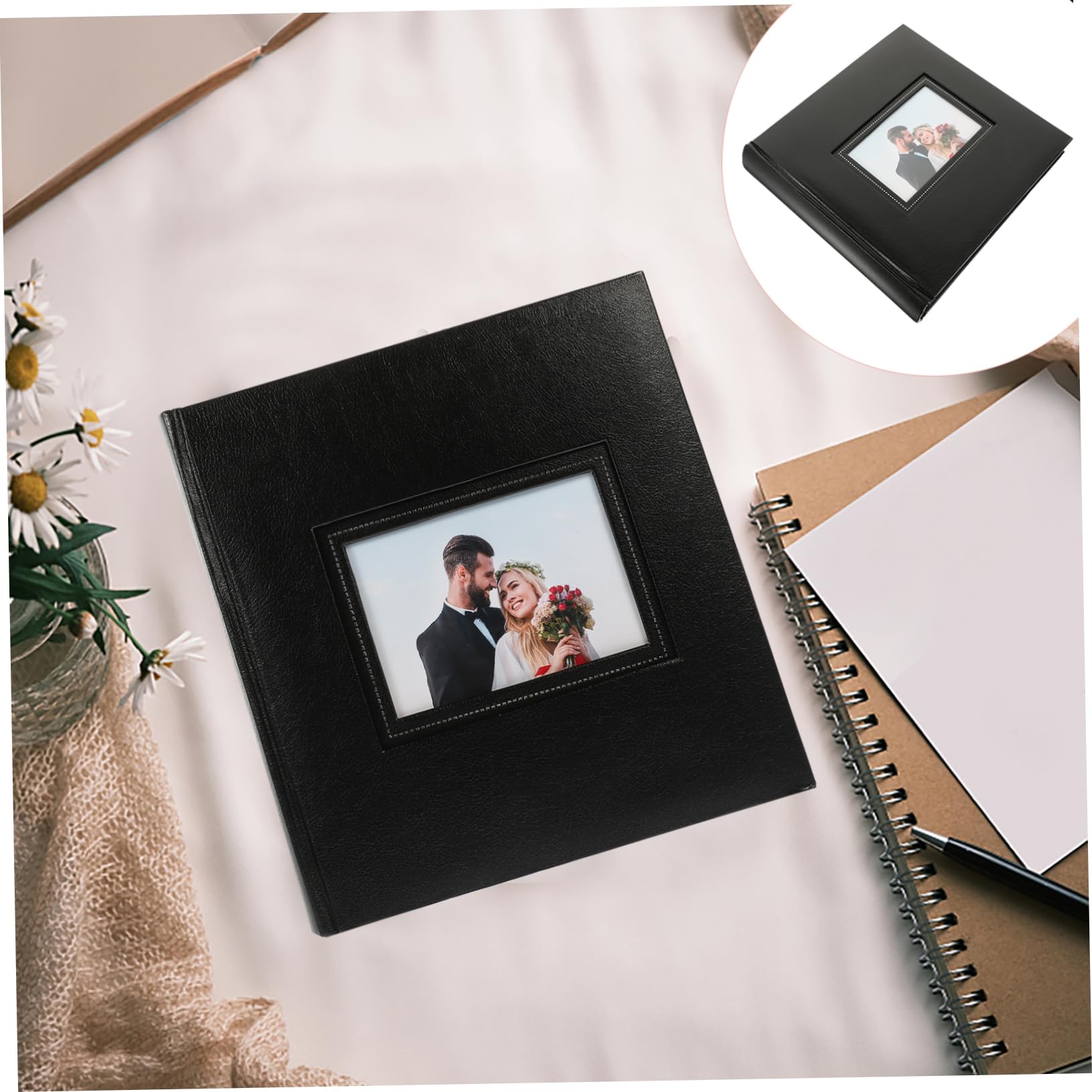 Álbum de Fotos 50 Páginas Interiores Pu Negro, Libro de Recuerdo | 200 Fotos, Diseño Decorativo, Visión Clara, para Familia y Viaje, Formato 6 Pulgadas