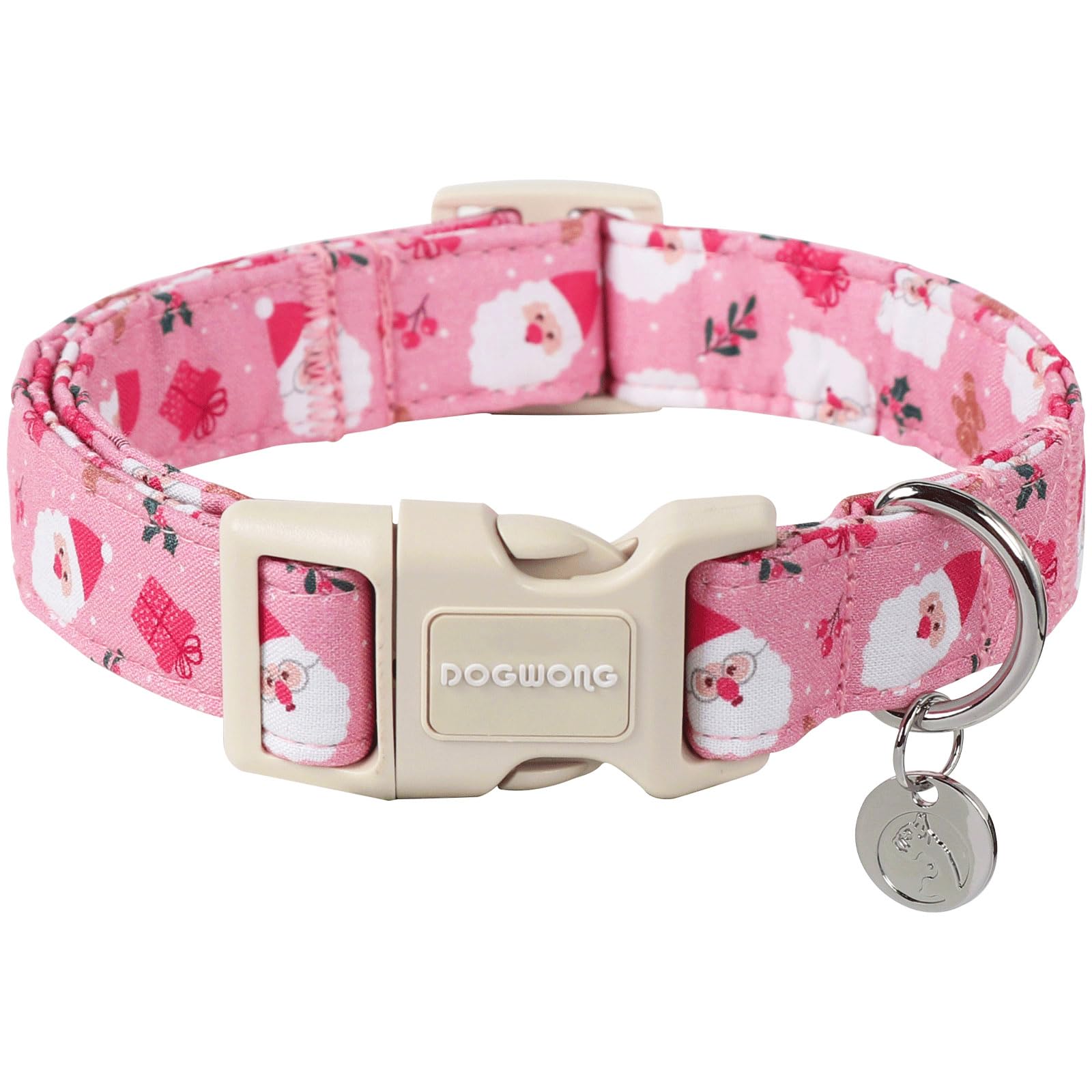 Collier de Noël pour chien réglable en tissu naturel anti-irritation rose