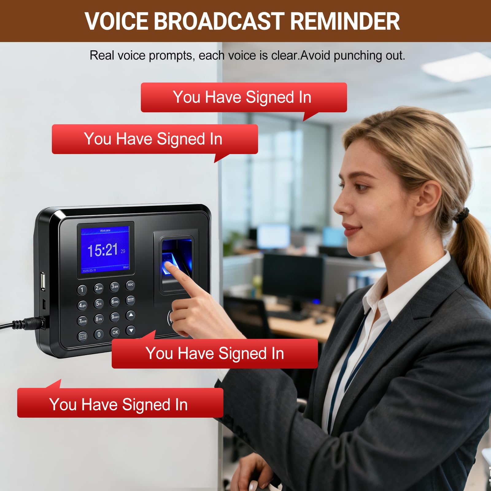 Time Clock for Small Business, Biometric Clocking in Machine with Fingerprint/RFID/PIN – Staff Attendance System for Office Factory, Includes 10 RFID Cards & 8GB U-Disk, No Monthly Fees — view 4