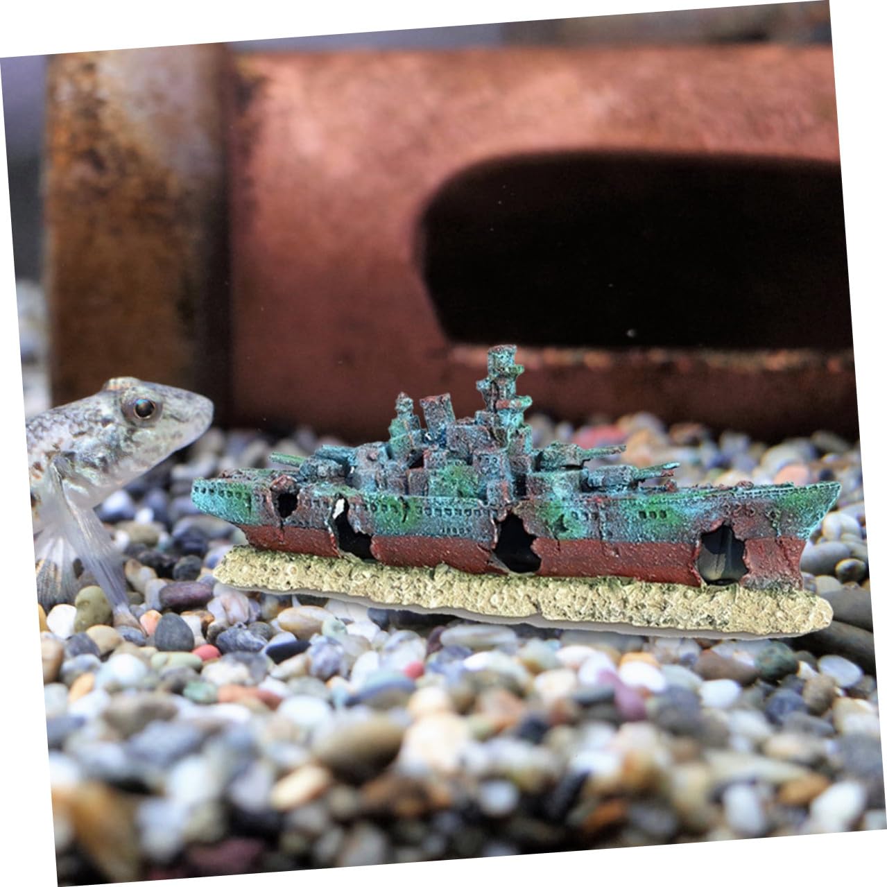 DOITOOL Aquarium Dekoration Schiffswrack aus Kunstharz Realistisches Wrack Versteck für Betta und Tropische Fische Unterwasser Boot für Süßwasser Aquarien