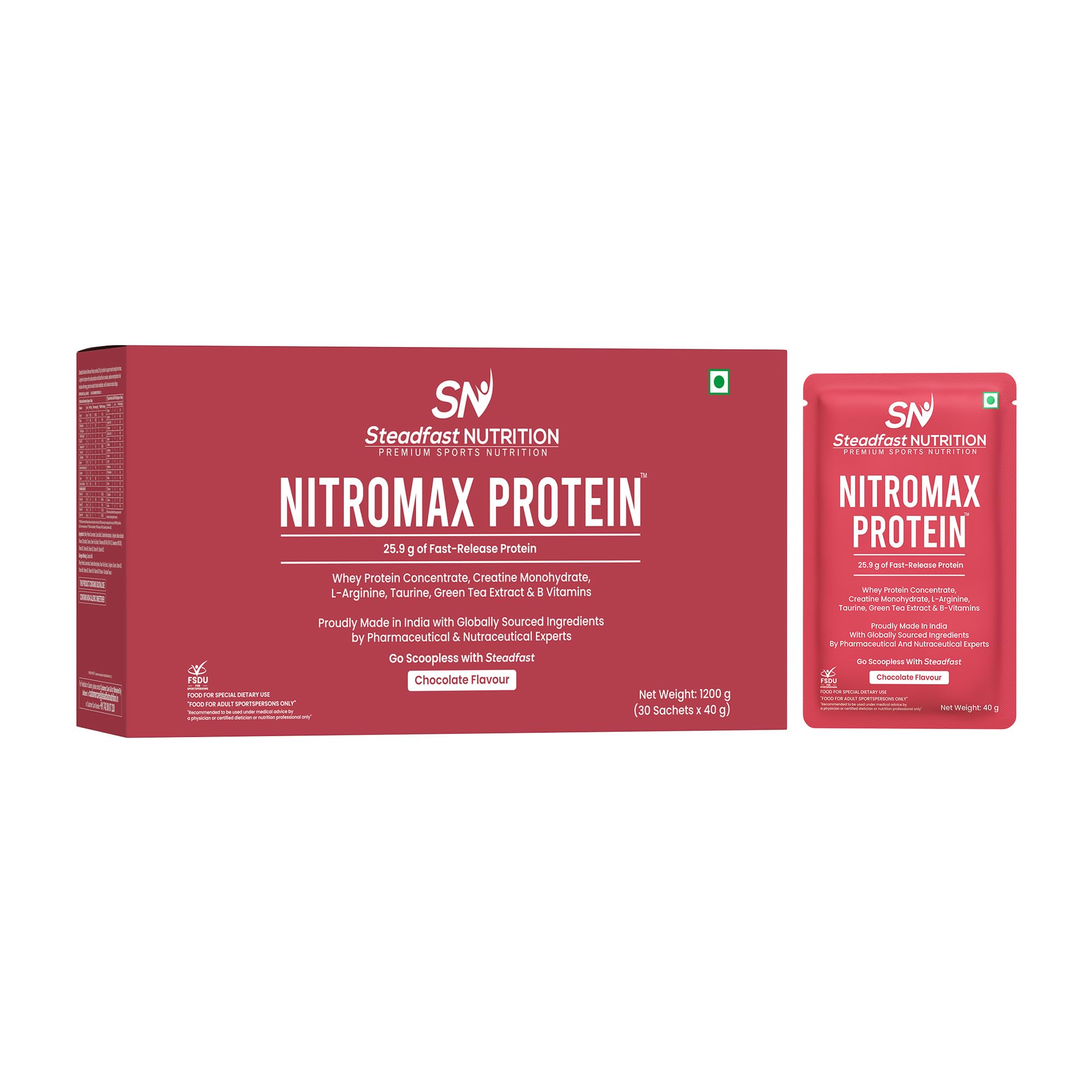 Steadfast Nutrition NITROMAX Whey PROTEIN + Creatine, (1.2kg) Choc, 30 Serv — Amazon image 3