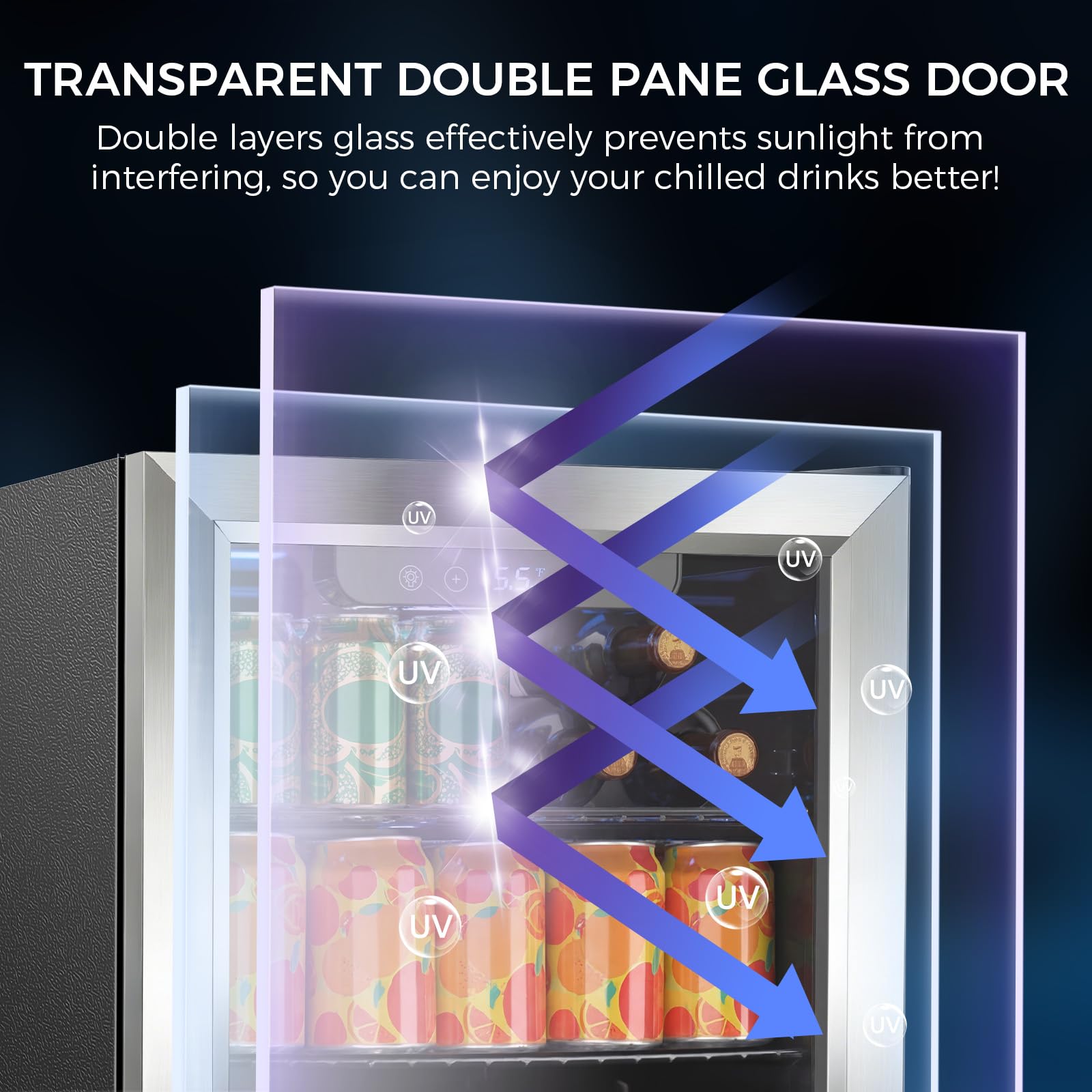 Cowsar 1.7 Cu Ft Beverage Refrigerator And Mini Fridge Cooler - 68 Can Capacity, Glass Door, Quiet Operation, LED Temperature Control, Holds 16 Wine Bottles For Bar, Home, Office on Fridge.com - View 6