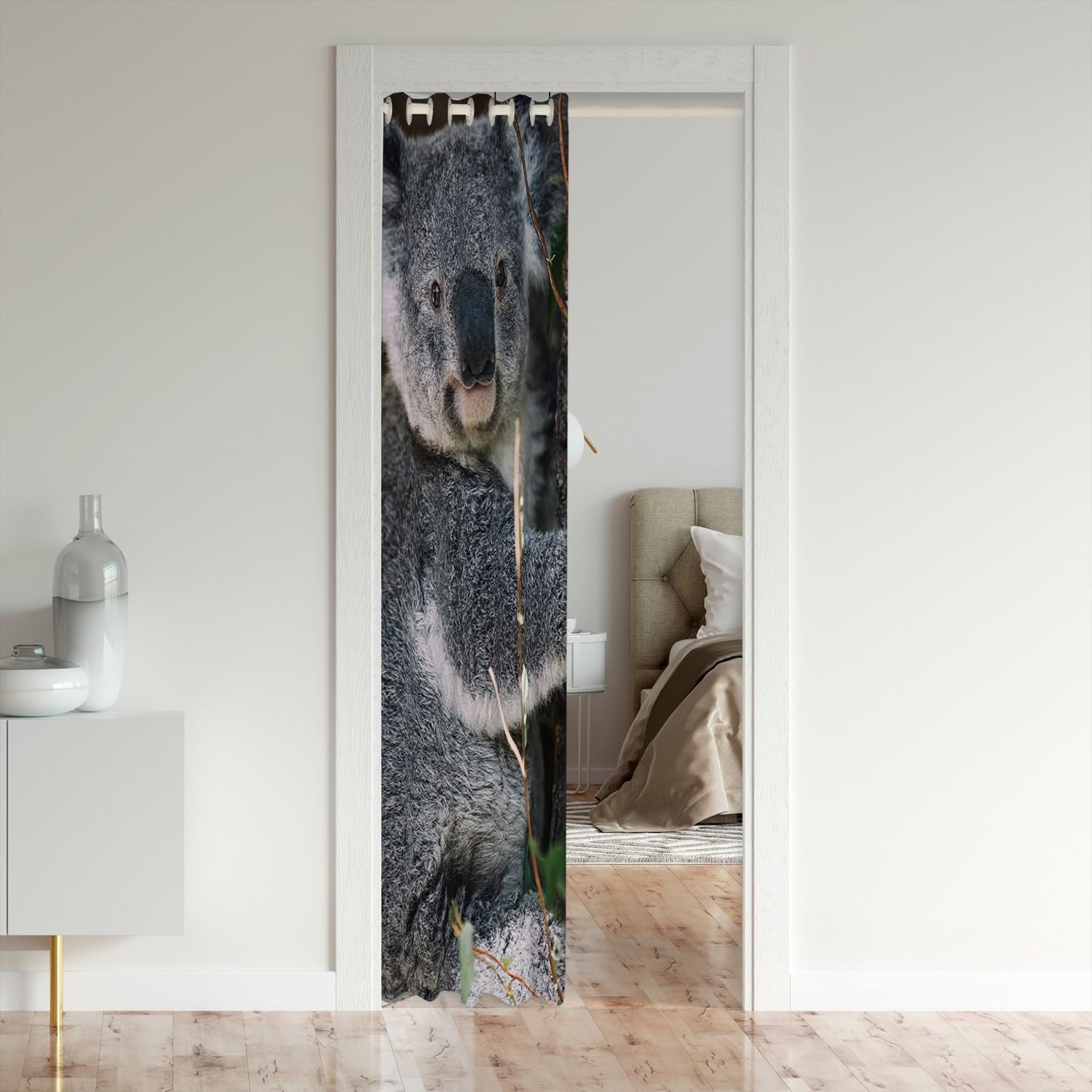 Loussiesd Cute Koala Window Treatments Kids 3D Digital Animal Print Decor Closet Door Cover Curtain for Bedroom Living Room Set for Boys Girls Wildlife Window Treatments Bedding Collection 86x203cm - Image 3