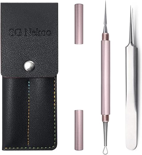 SGNEKOO - Herramienta profesional de eliminación de milicias faciales y extractor de cabeza blanca kit de aguja y pinzas de doble extremo de acero