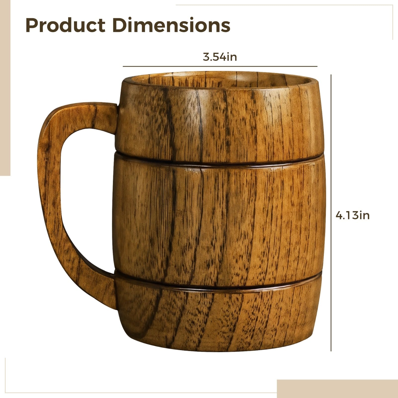 Holz-Bierkrug, Wikinger-Bierbecher mit Henkel für Männer, 350 ml großes Fassungsvermögen, Vintage-Design, ideal für Bier und andere Getränke