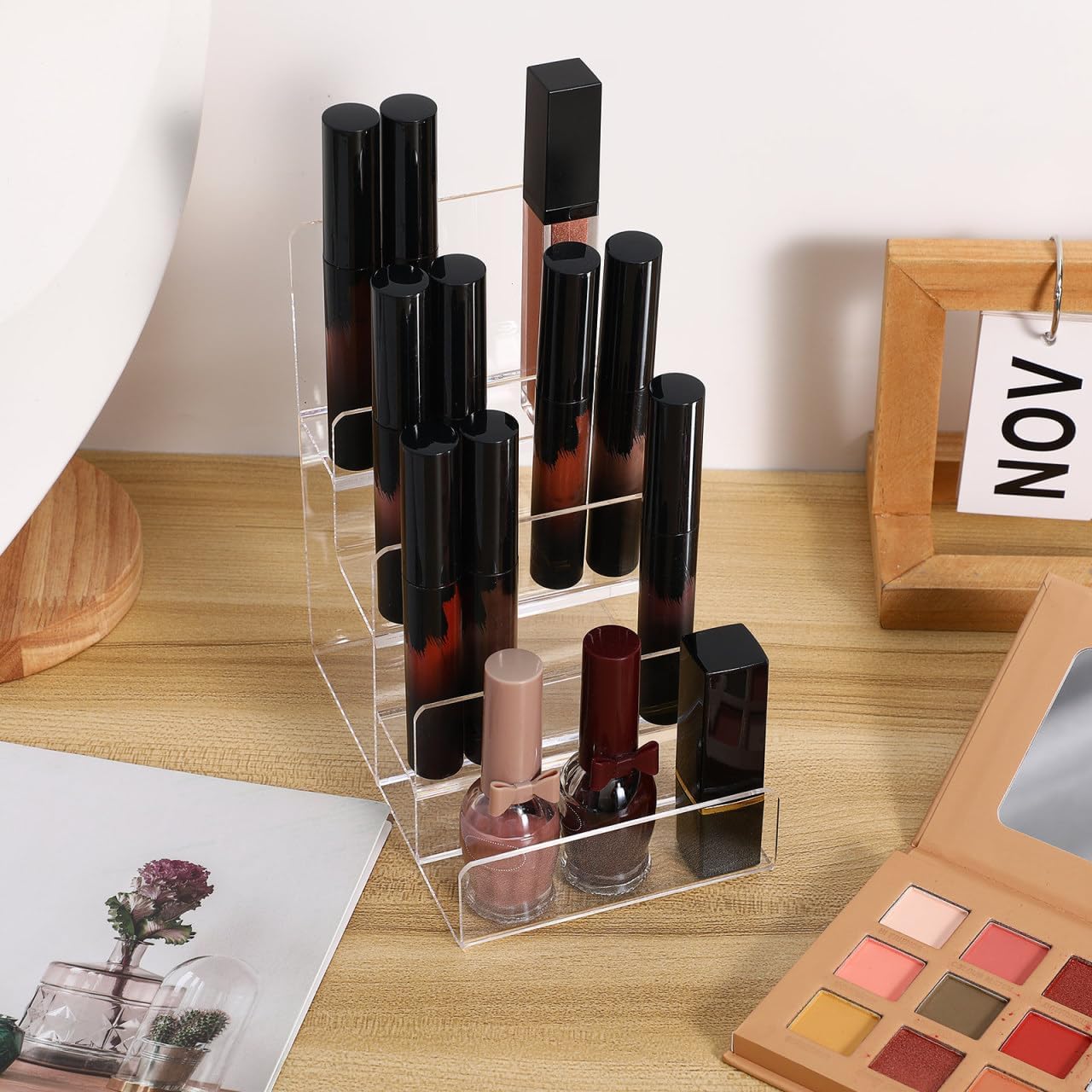 Cabilock 4-Tier Clear Acrylic Display Riser, Sturdy Tiered Organizer for Perfume Makeup Jewelry, Desktop/Retail Counter Display Stand for Home & Vendor