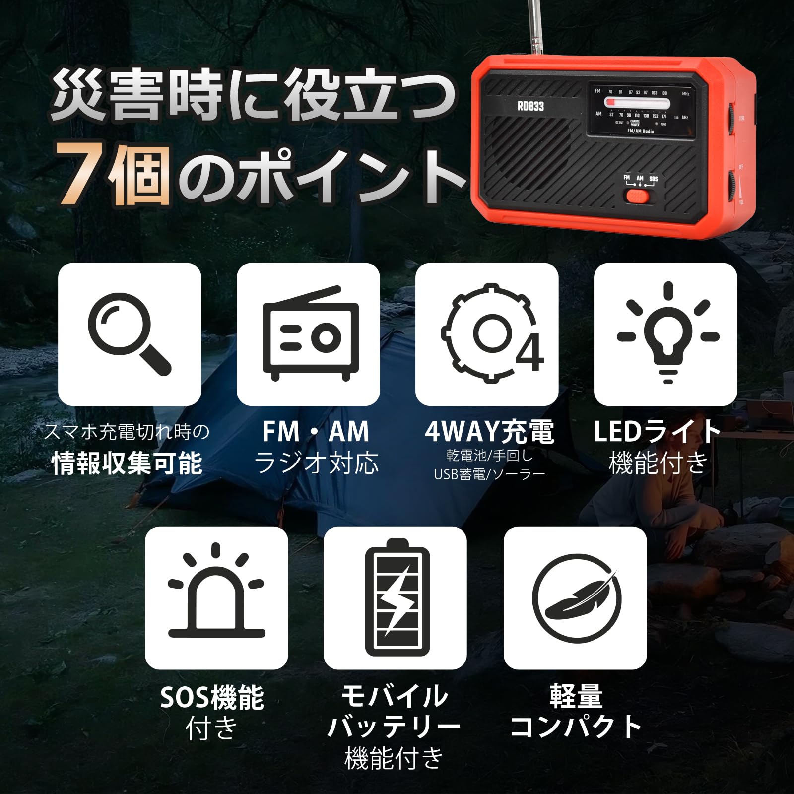 Amazon.co.jp: Fkstyle【防災ラジオ】 1台7役・いざという時の備えに