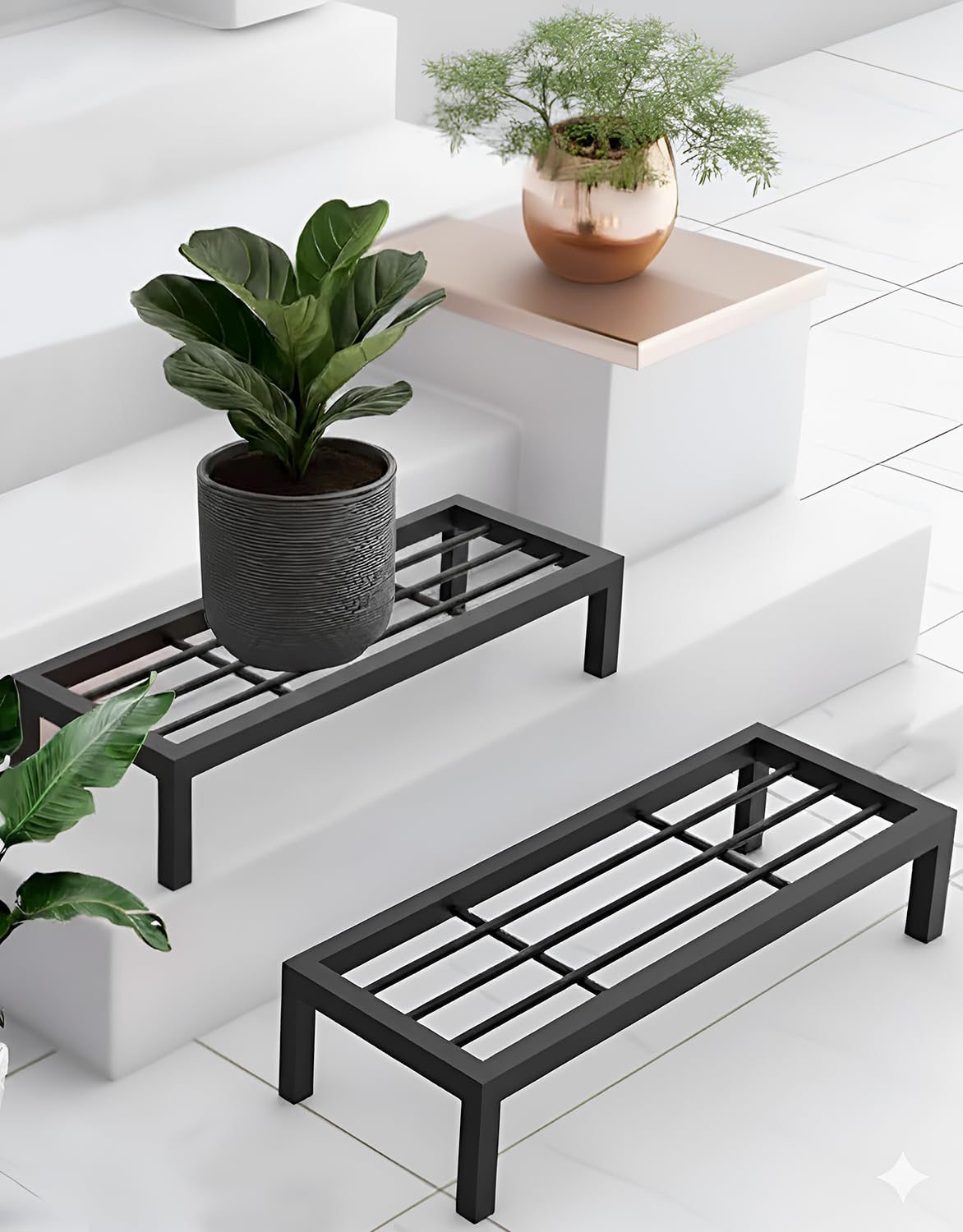 Pivalo Plant Stands - Black Metal Shelves -1