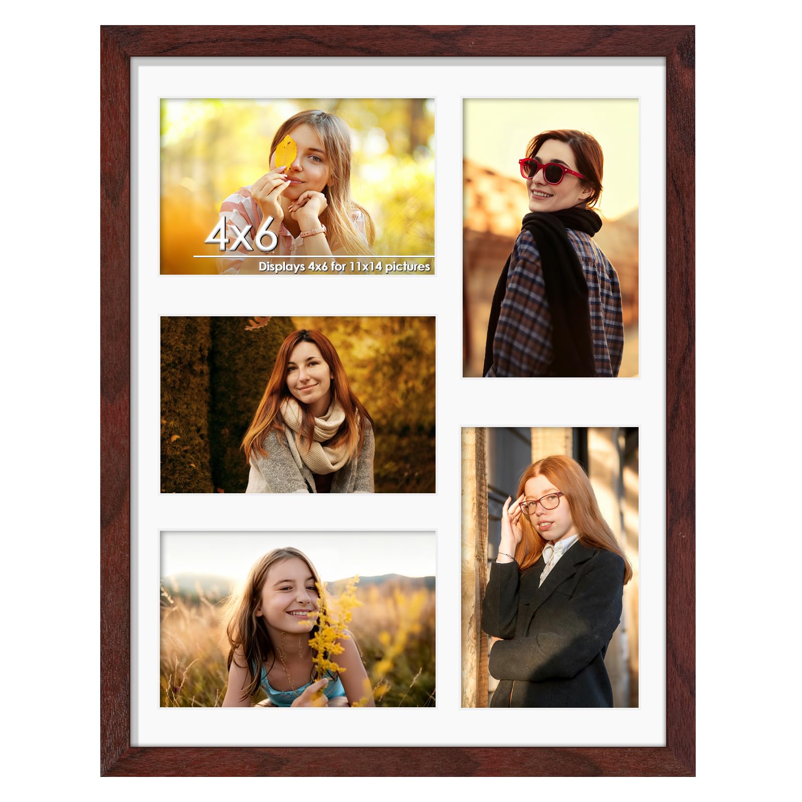 DUENPY 11x14 Collage Picture Frame 4x6 Collage Picture Frame Displays Five 4x6 inch Photos or 11x14 (Without Mat) Wall Decor Wall Hanging or Tabletop Redwood