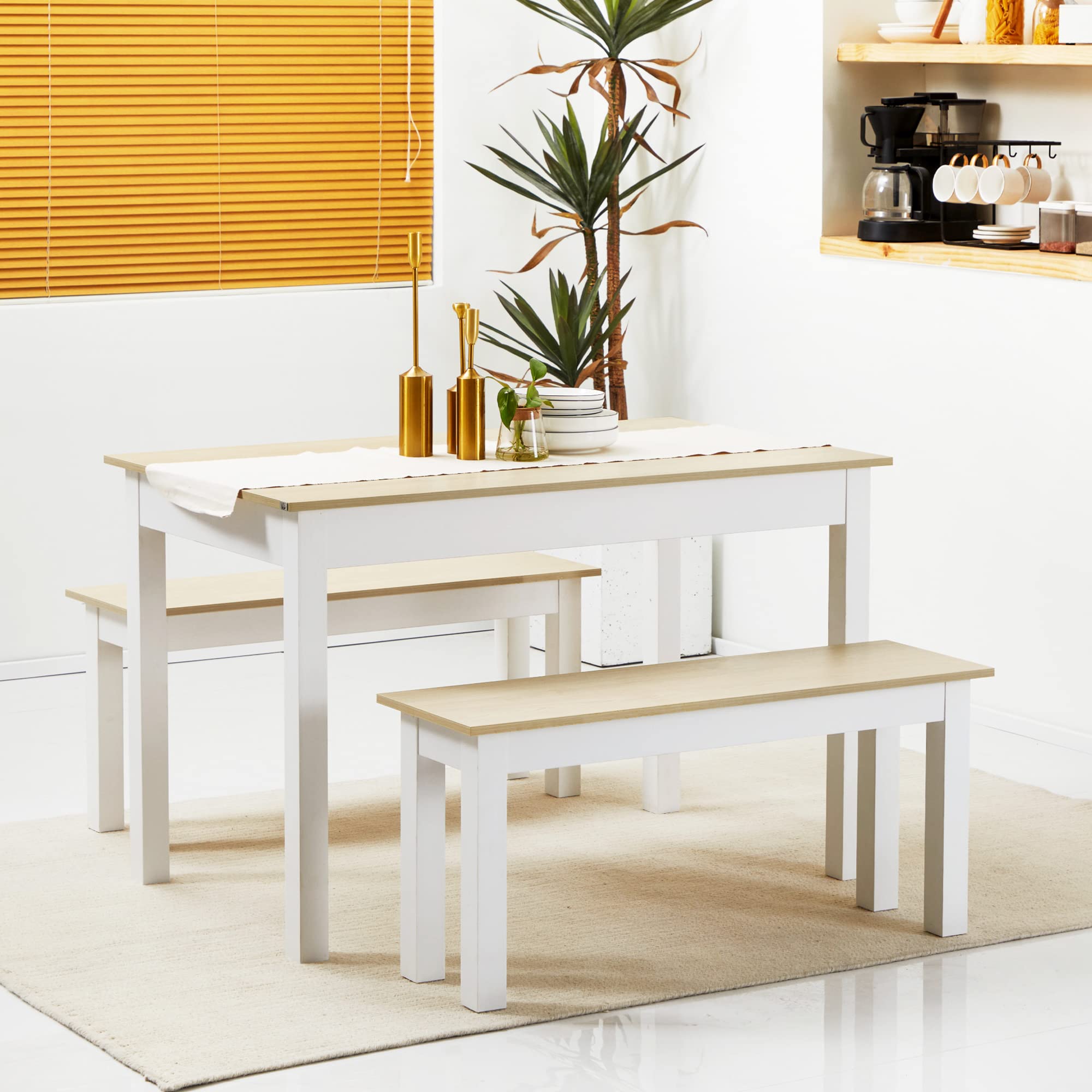 HOMCOM Ensemble Table à Manger 3 pièces avec 2 bancs encastrables pour 4-6 Personnes Style Contemporain - Cuisine Salle à Manger Salon - Panneaux de Particules