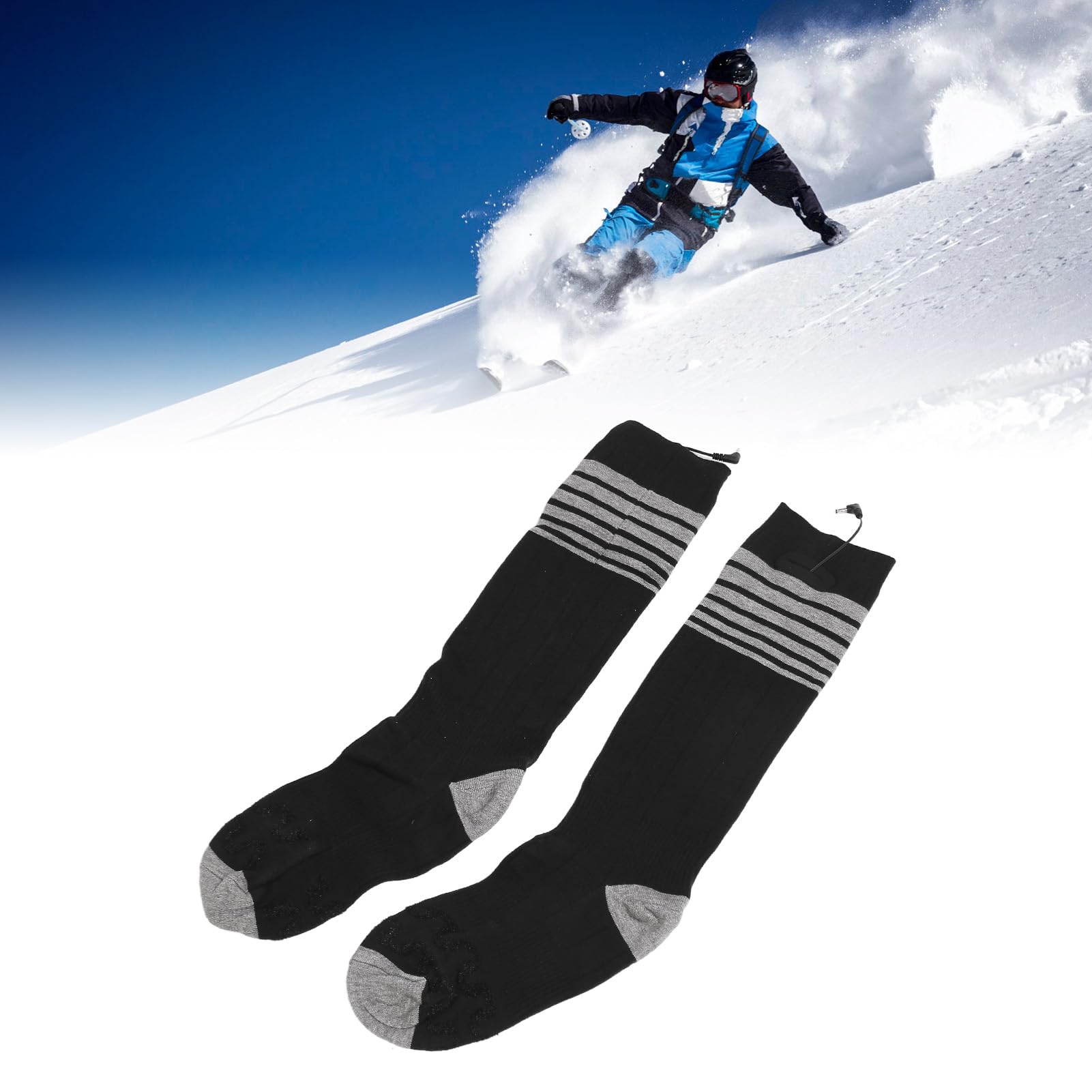 Heated Thermal Socks, Long Tube Heating Socks with Adjustable Heat for Men Women, Electric Heated Socks with 3 Temp Settings, 2200mAh Battery, Ideal for Skiing, Hiking, or Cozy