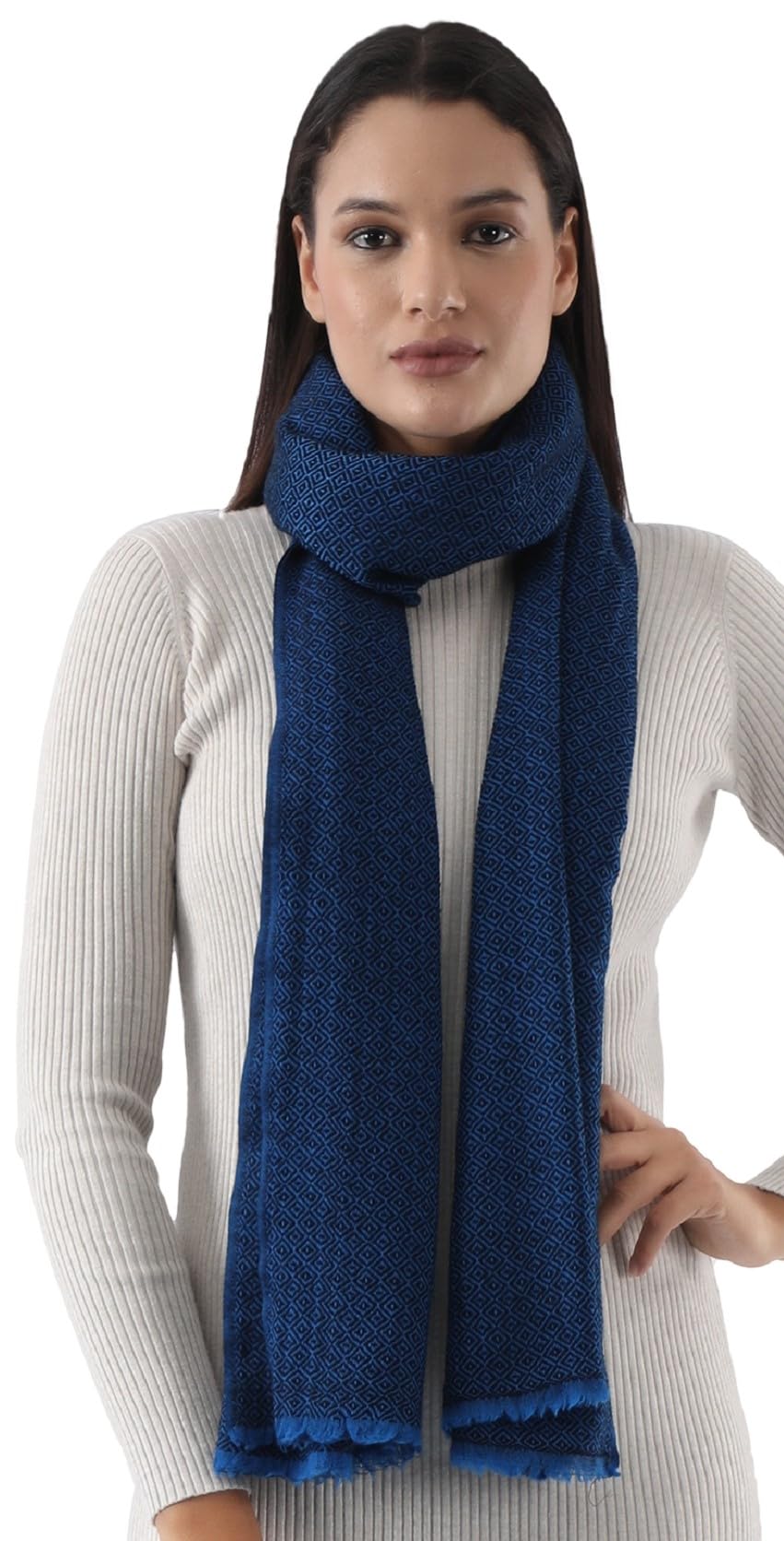 EH 100% Pure Cashmere Scarf, Stole, two tone color Honeycomb pattern, 2 Ply large warm buttery soft Unisex Pashmina wrap